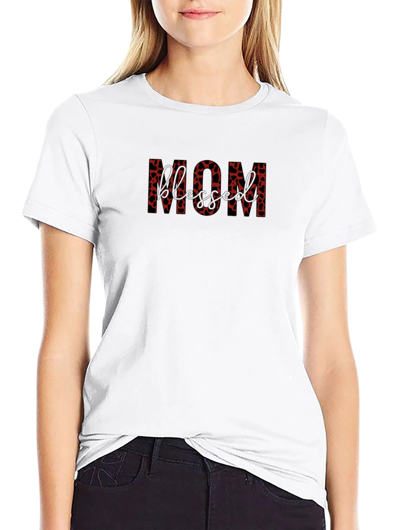 Black Stylish MOM Heart Print Black T-Shirt  view 9