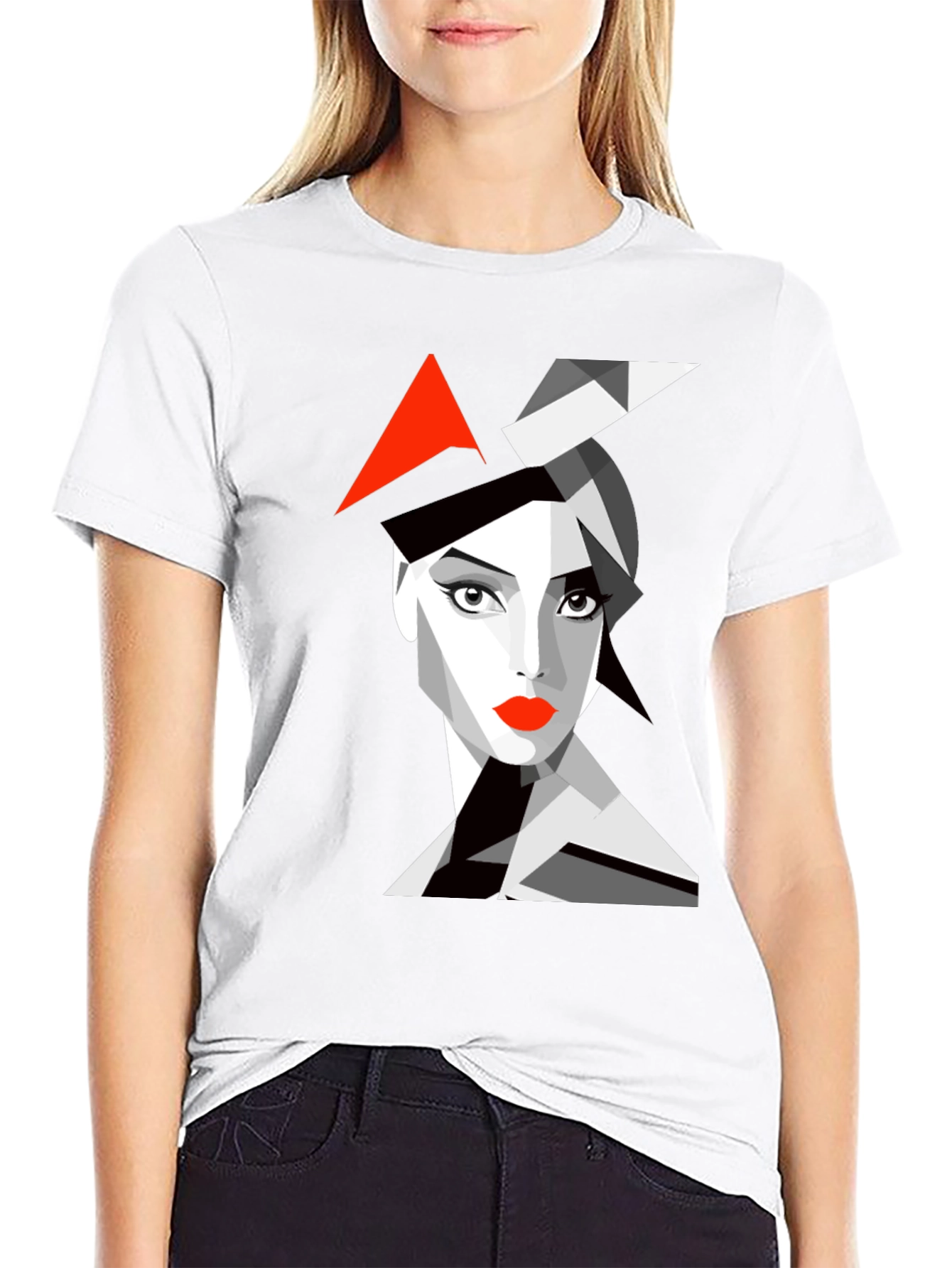 Black Abstract Woman Graphic Black T-Shirt view 9