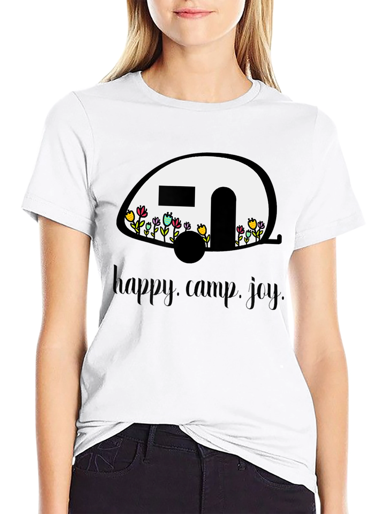 Black Happy Camper T-Shirt - Floral RV Design view 9