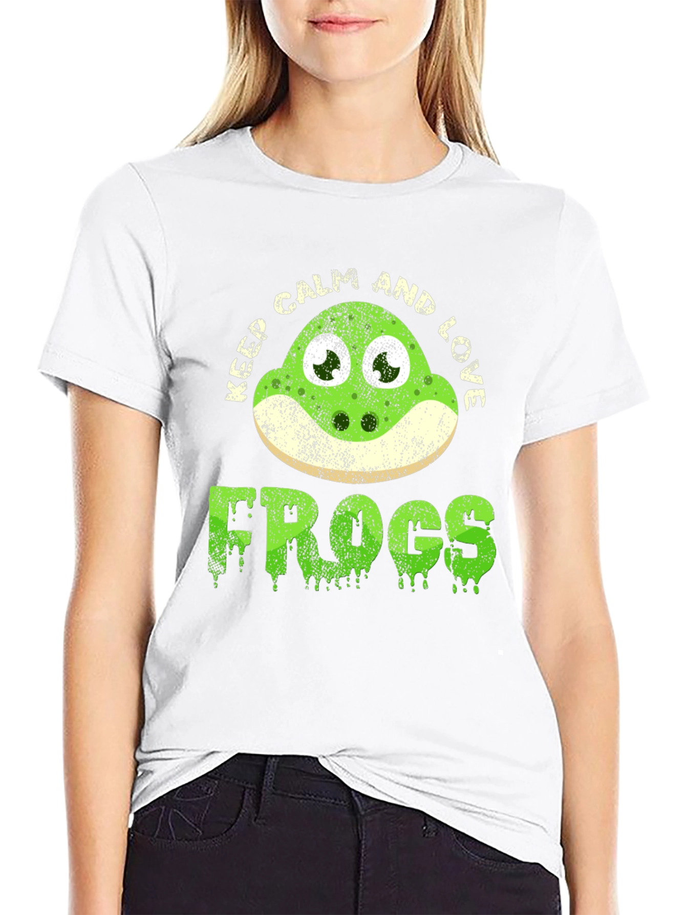 Black Keep Calm and Love Frogs Funny T-Shirt view 9