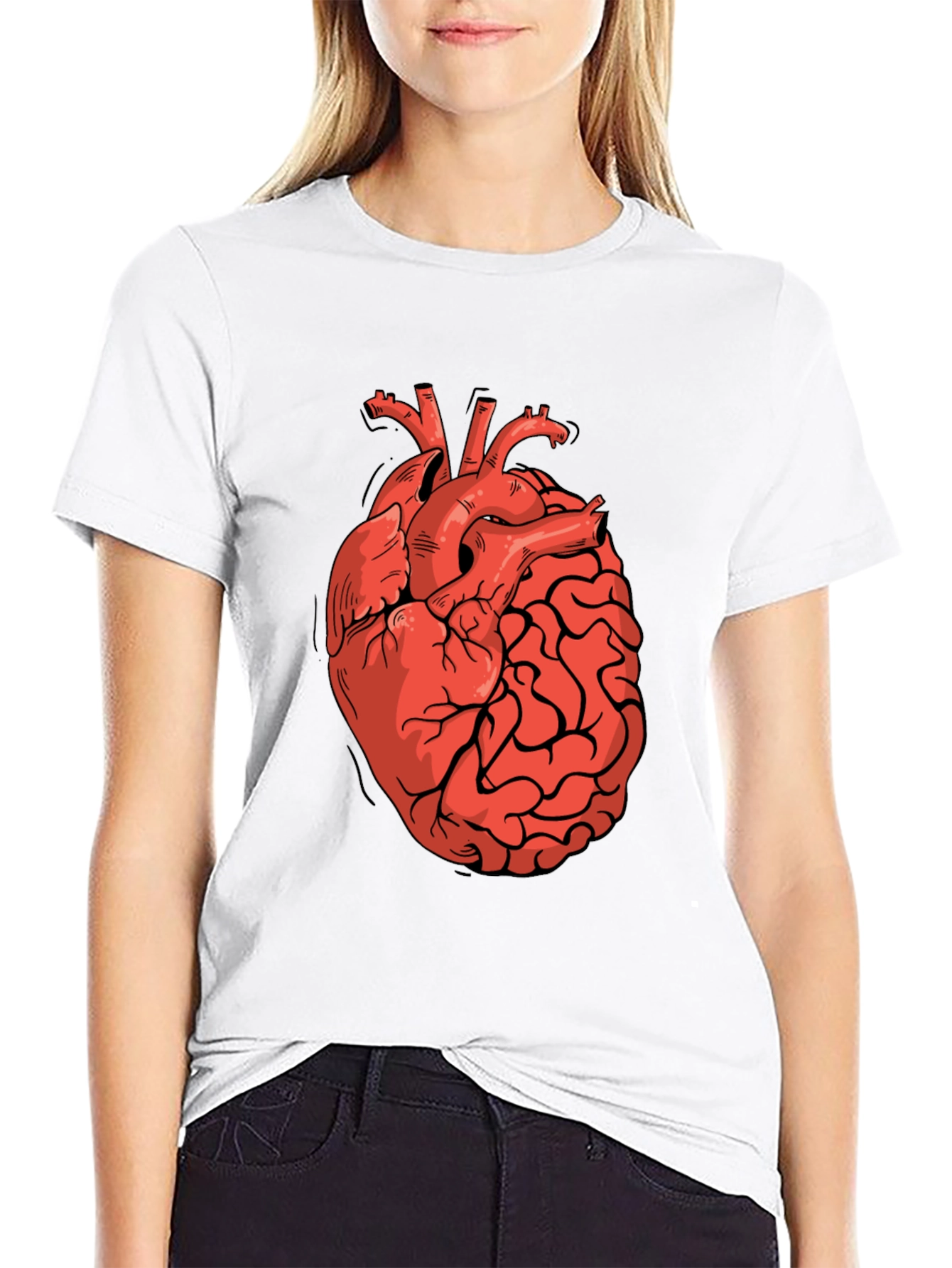 Black Heart-Brain Graphic Tee - Stylish Black T-Shirt view 9