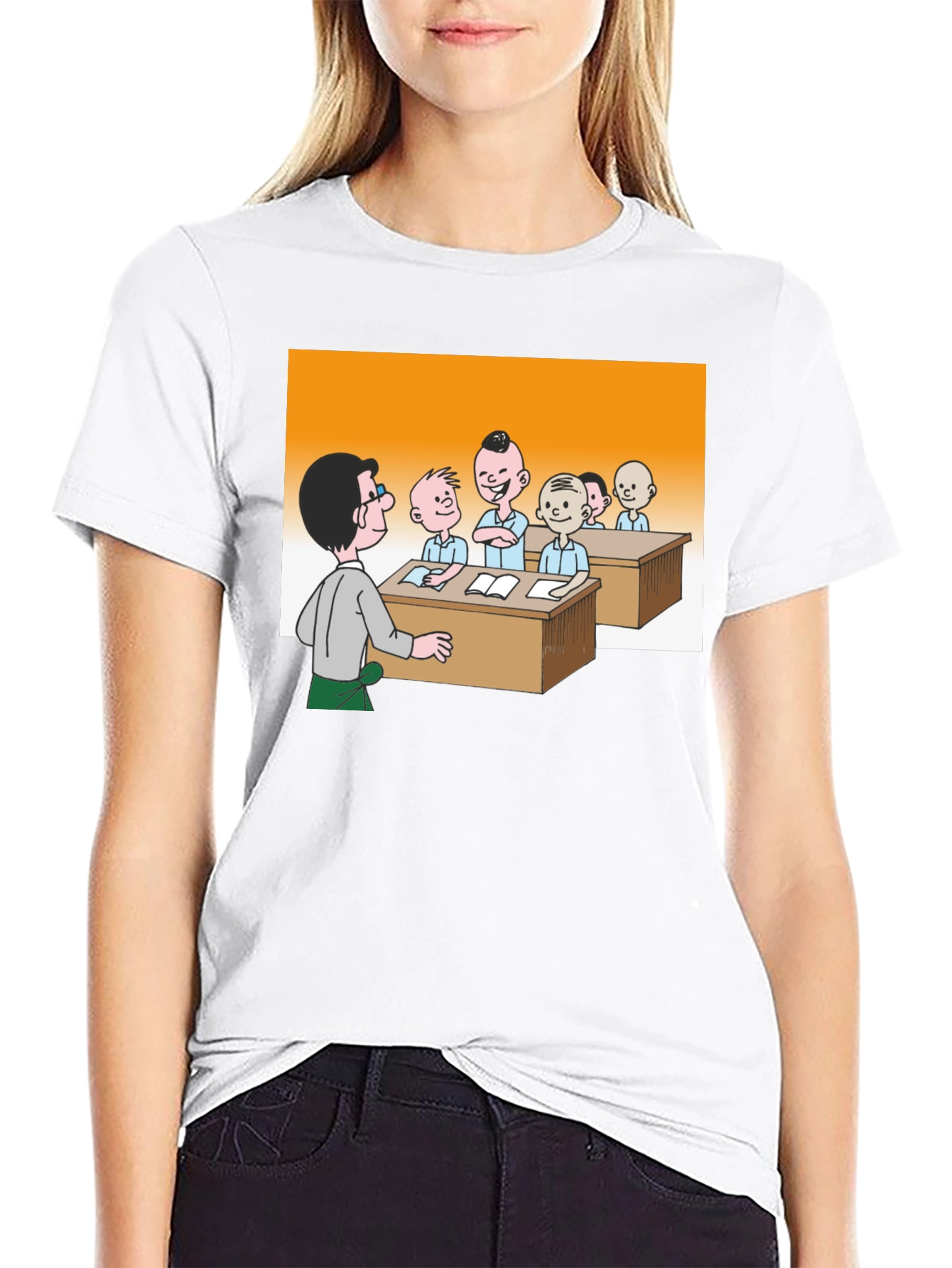 Cartoon Classroom Black T-Shirt - 9