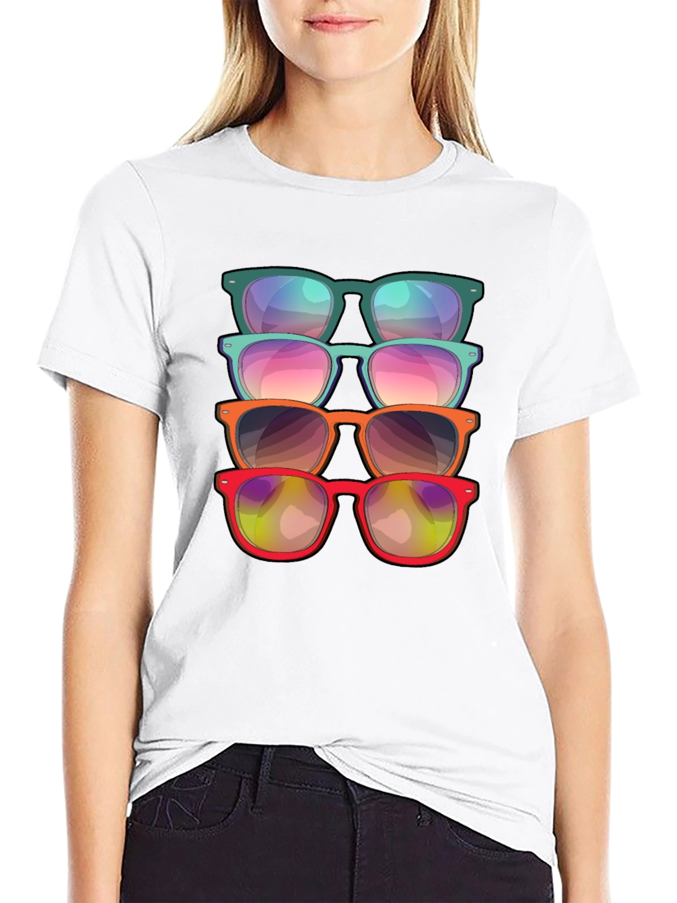 Black Sunglasses Stack Graphic Tee - Cool Casual Style view 9