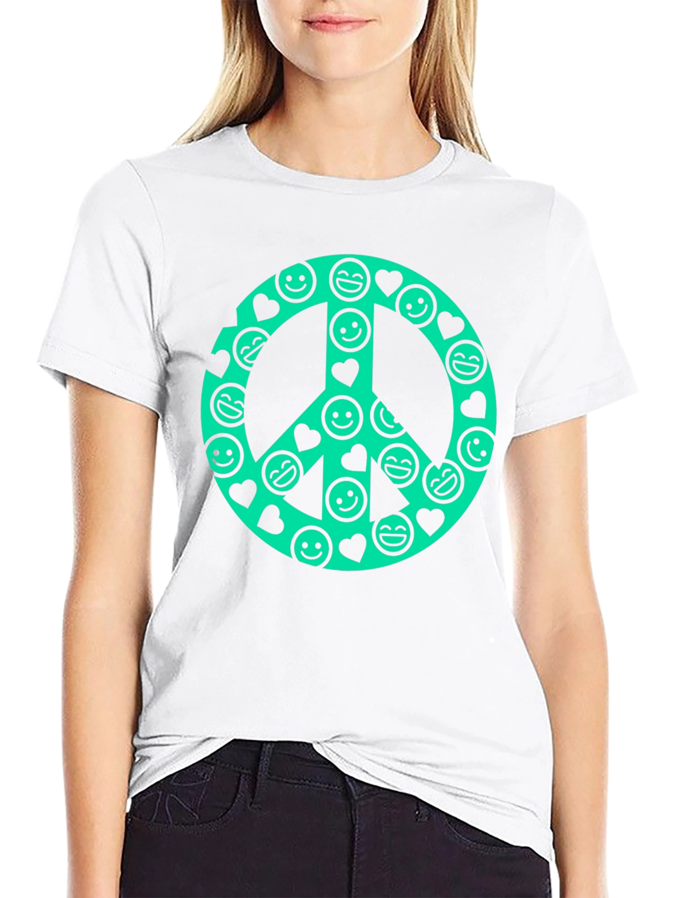 Black Peace Sign Smiley Face Graphic T-Shirt view 9