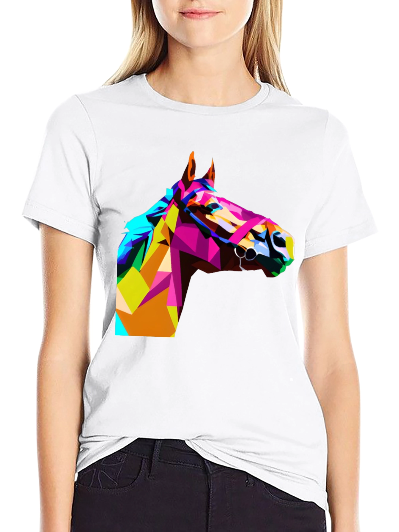 Black Geometric Horse Head Print Black T-Shirt view 9