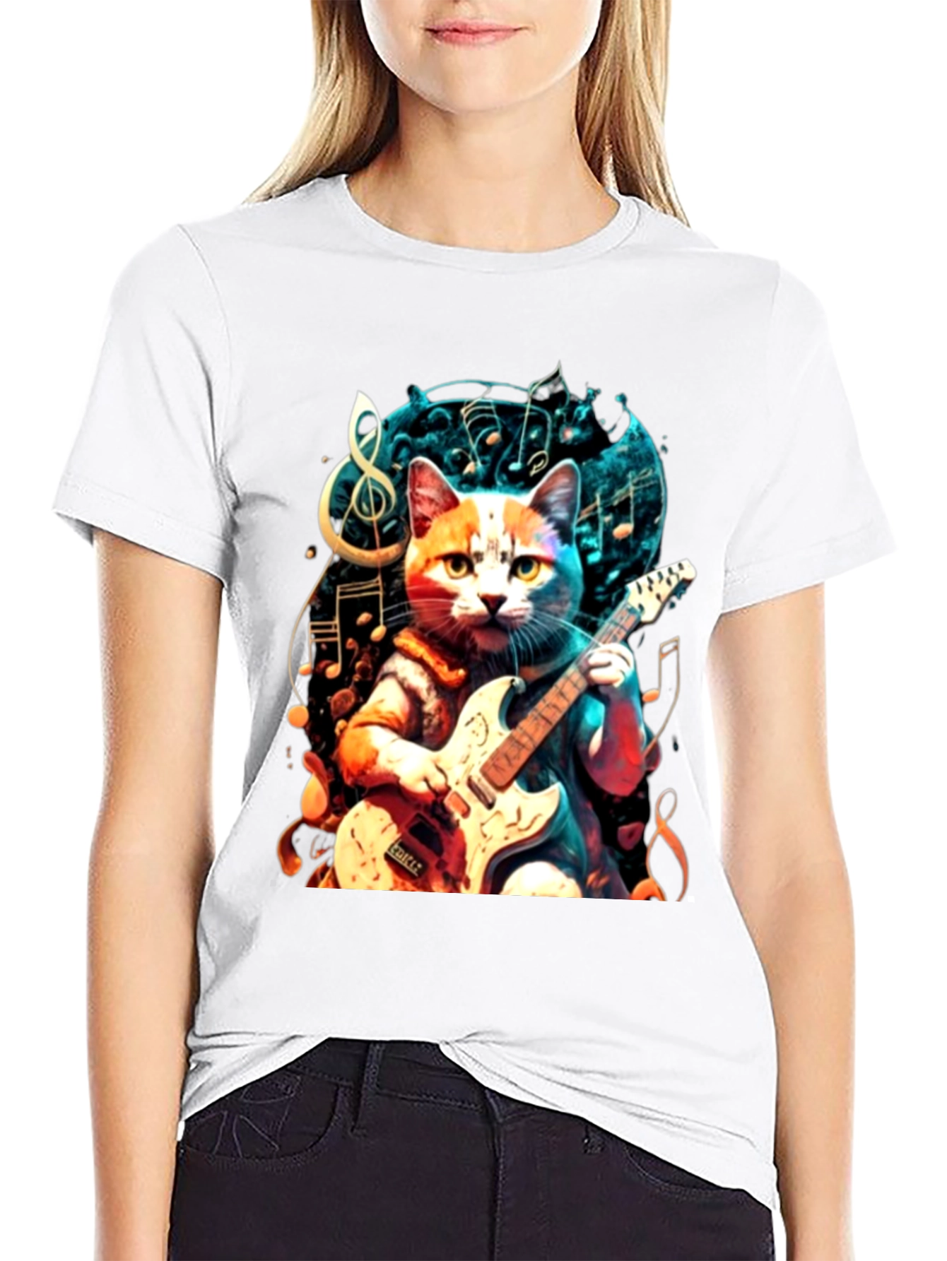 Black Cat Playing Guitar Graphic Tee view 9