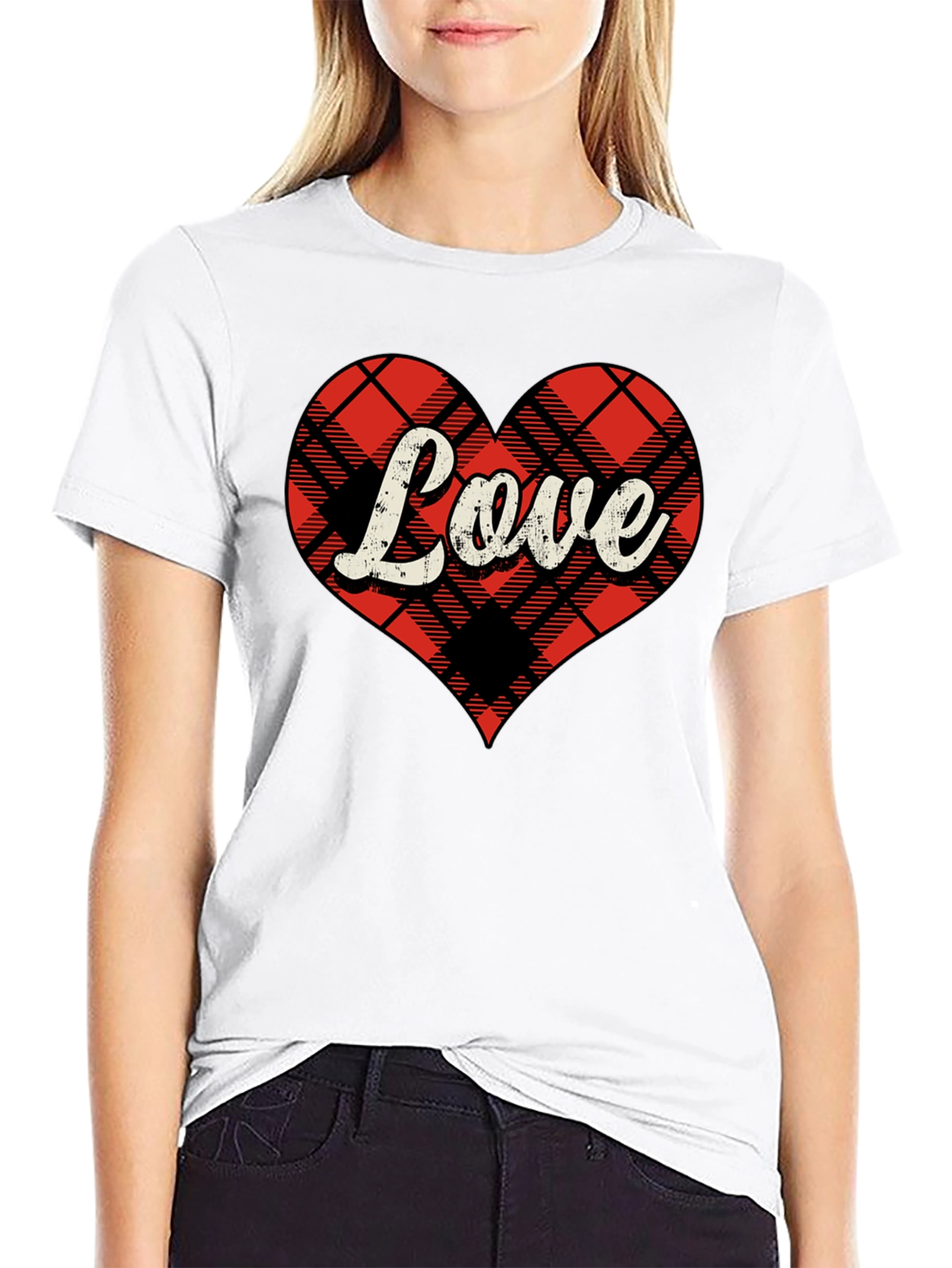 Black Plaid Heart Love Graphic Tee - Stylish & Comfy view 9