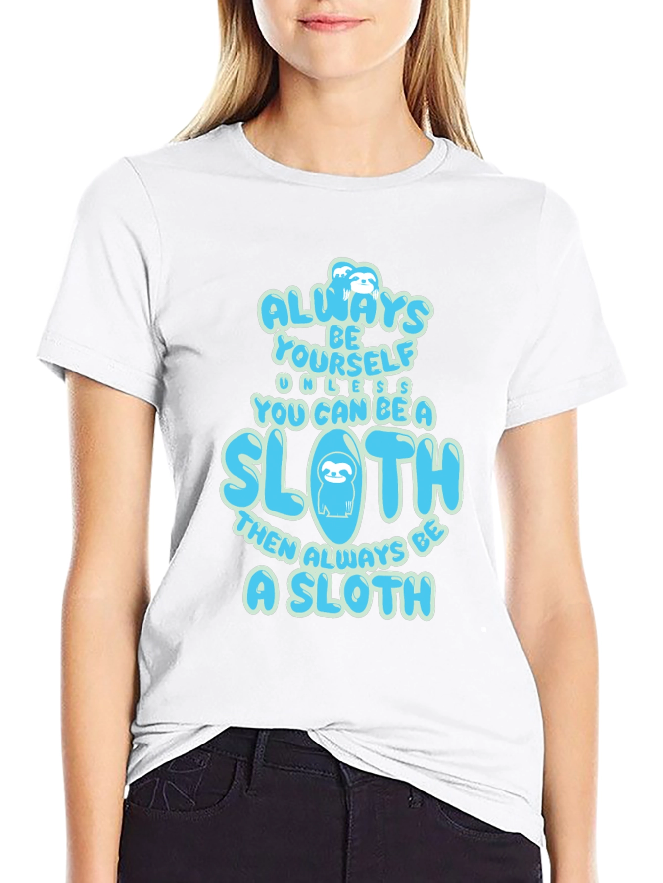 Black Always Be Yourself Sloth Graphic Tee view 9