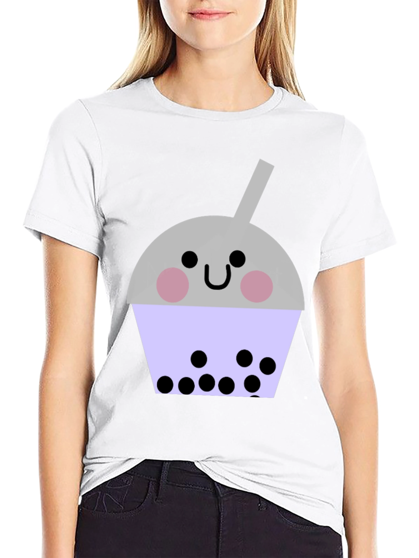 Black Cute Bubble Tea Graphic T-Shirt - Unisex Black Tee view 9