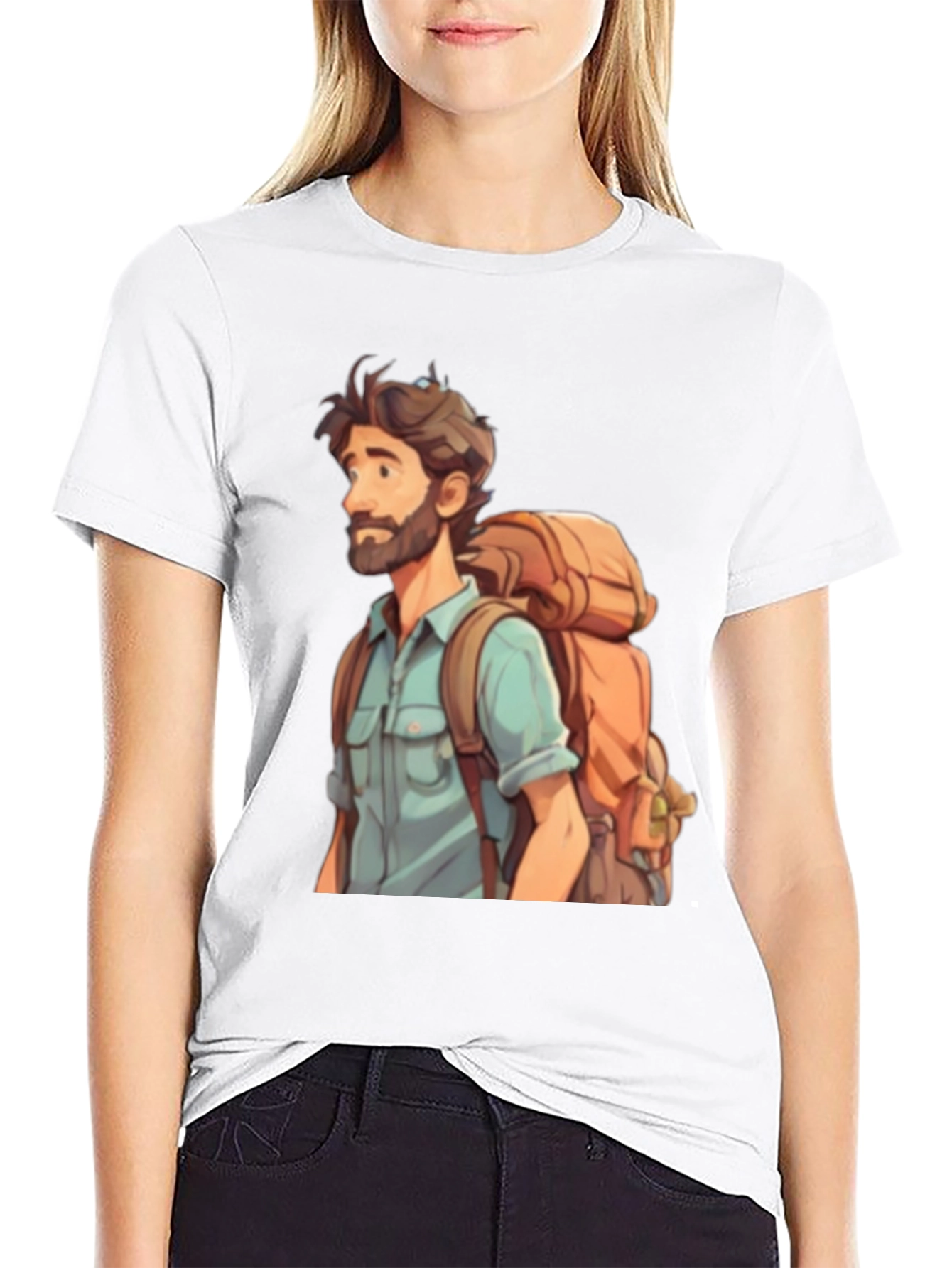 Black Cartoon Hiker T-Shirt - Black Cotton Blend Tee view 9