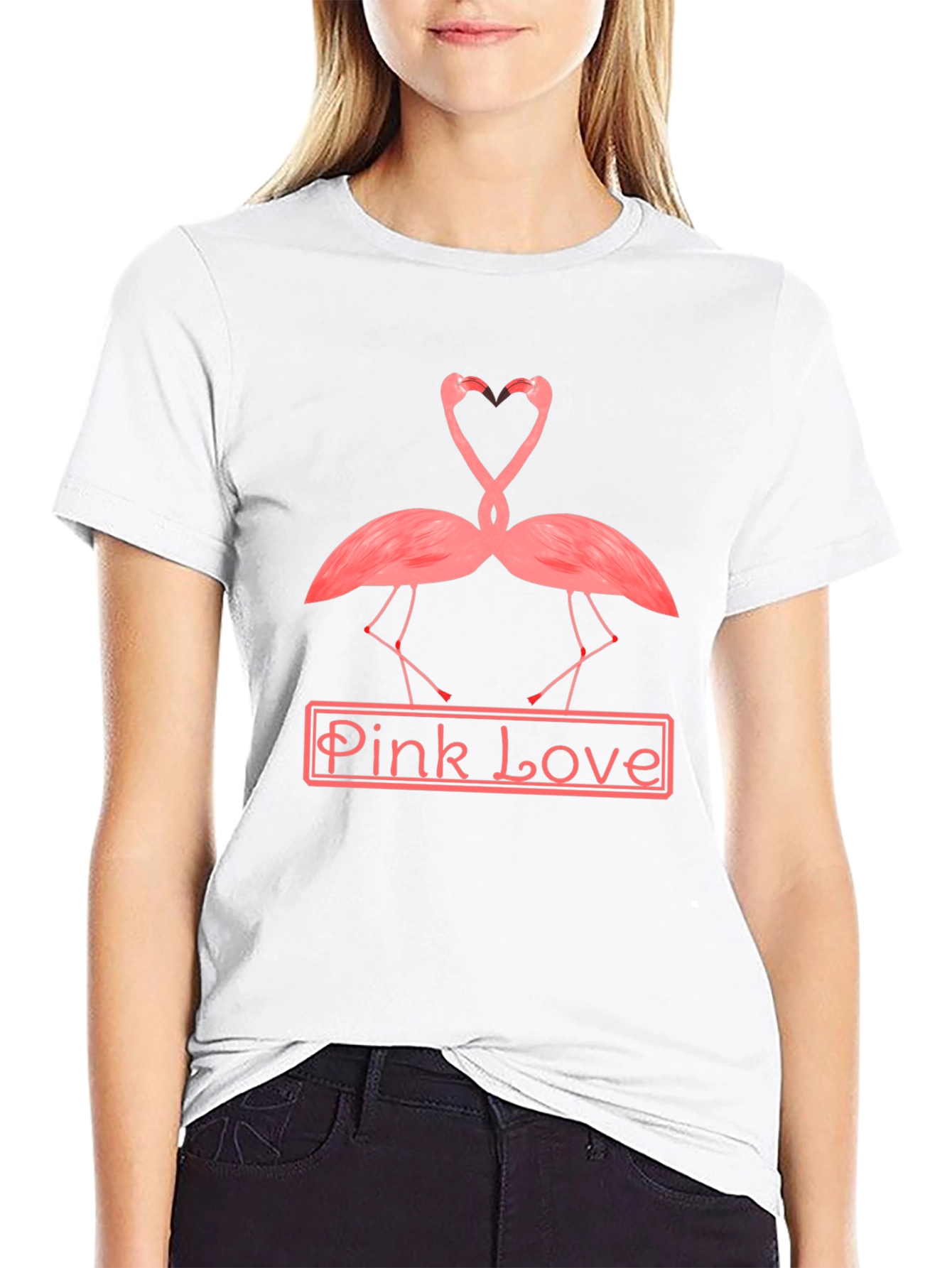 Black Pink Love Flamingo Graphic Tee view 9
