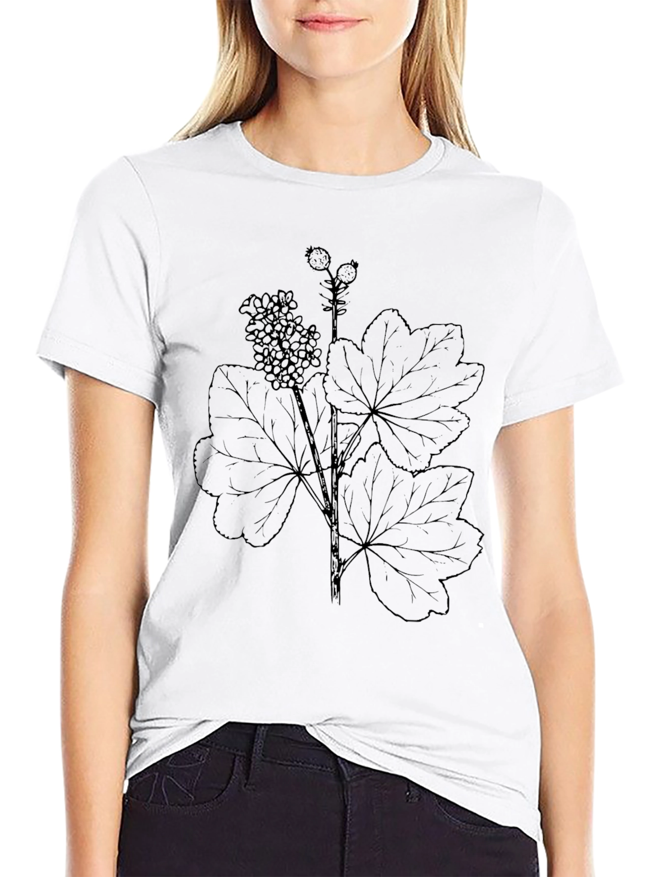 Black Botanical Print Black T-Shirt - Nature Inspired Tee view 9
