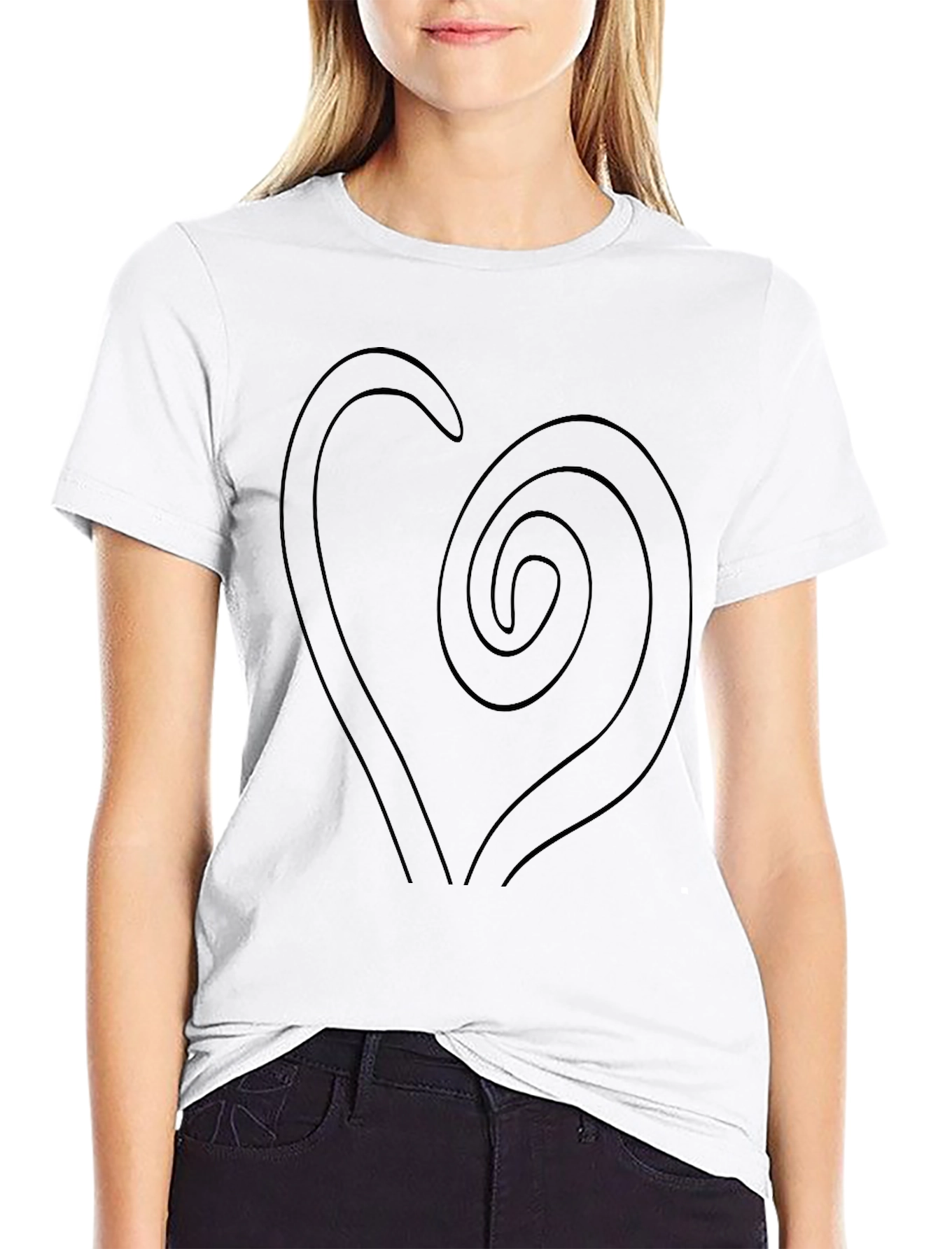 Black Spiral Heart Graphic Black T-Shirt view 9
