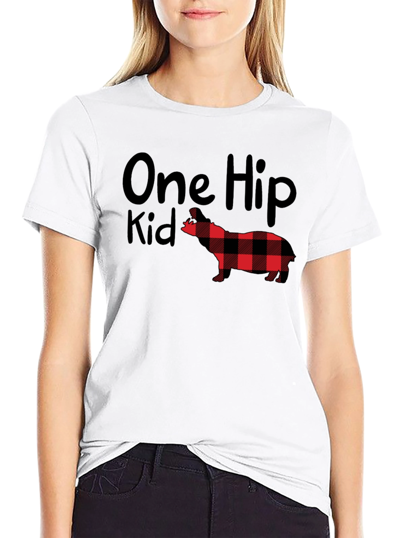 Black One Hip Kid Buffalo Plaid Dog T-Shirt view 9