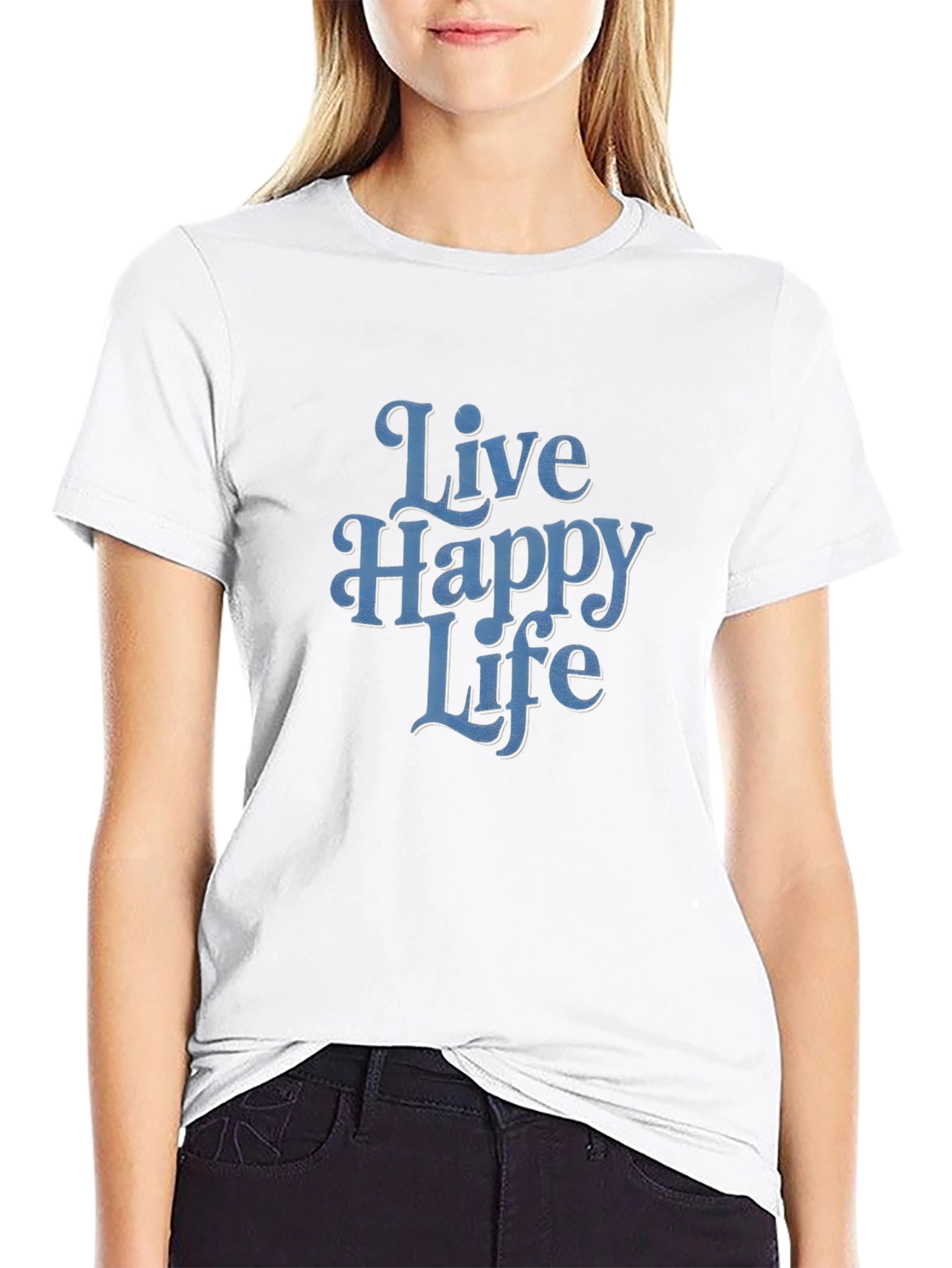 Black Live Happy Life Graphic Tee - Soft Cotton Comfort view 9