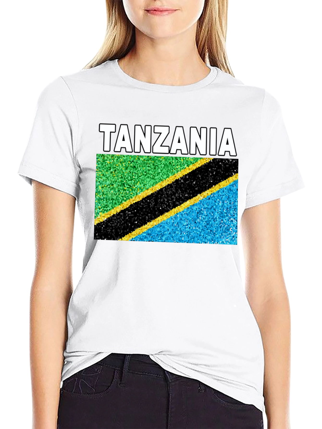 Black Tanzania Flag T-Shirt - Black Crew Neck Tee view 9