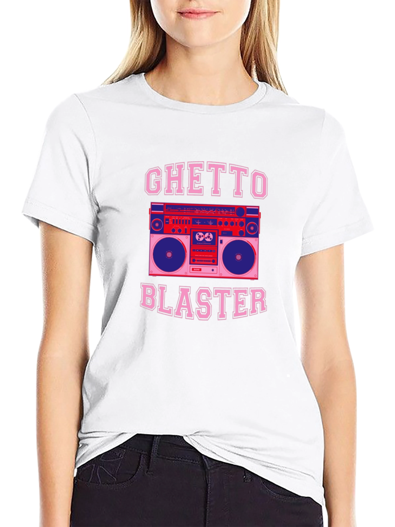 Black Ghetto Blaster Retro Boombox Graphic T-Shirt view 9