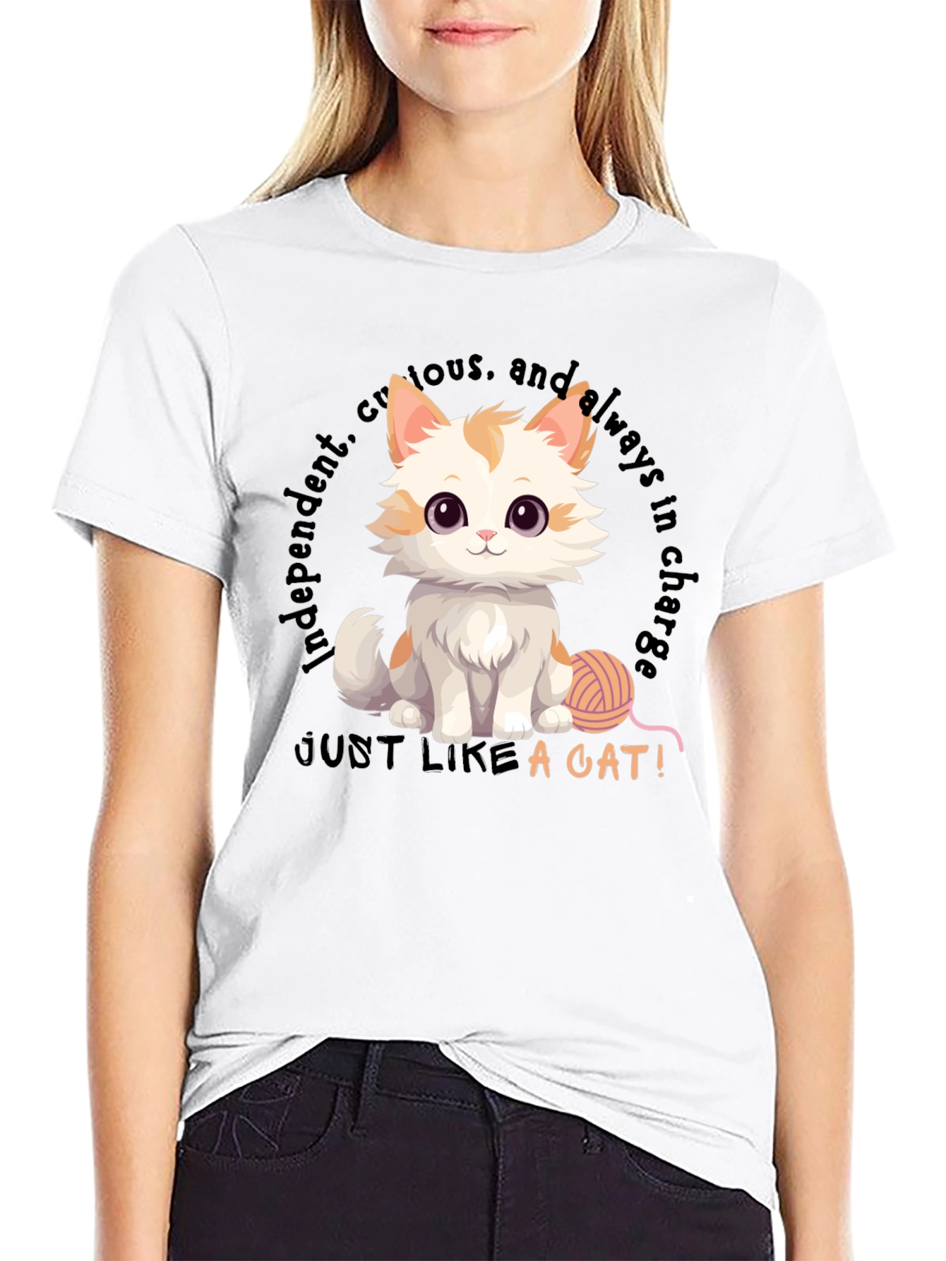 Black Cute Cat T-Shirt - Independent & Curious Design view 9