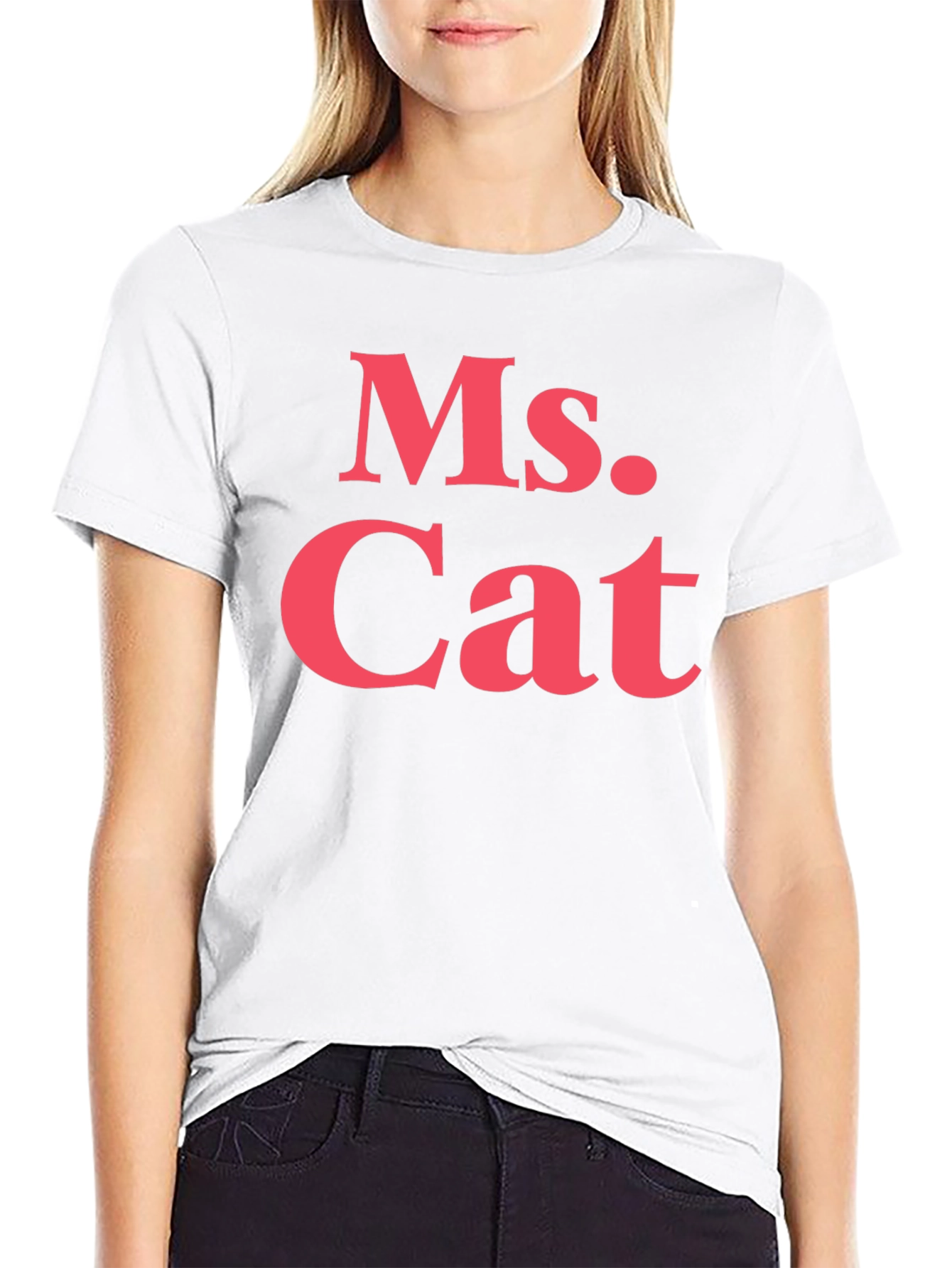 Black Ms. Cat T-Shirt - Bold Pink Text on Black view 9