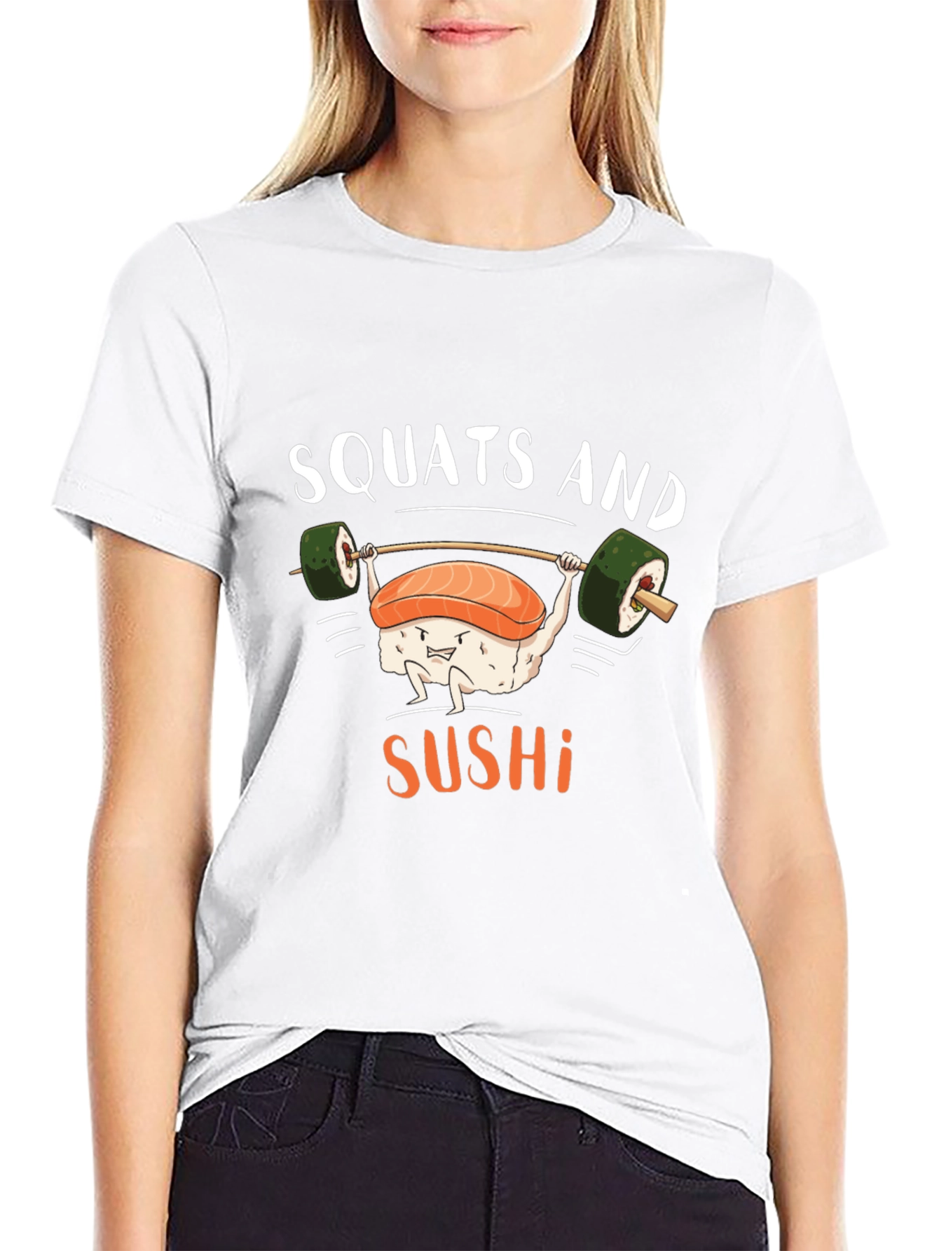 Black Squats and Sushi Funny Workout T-Shirt view 9