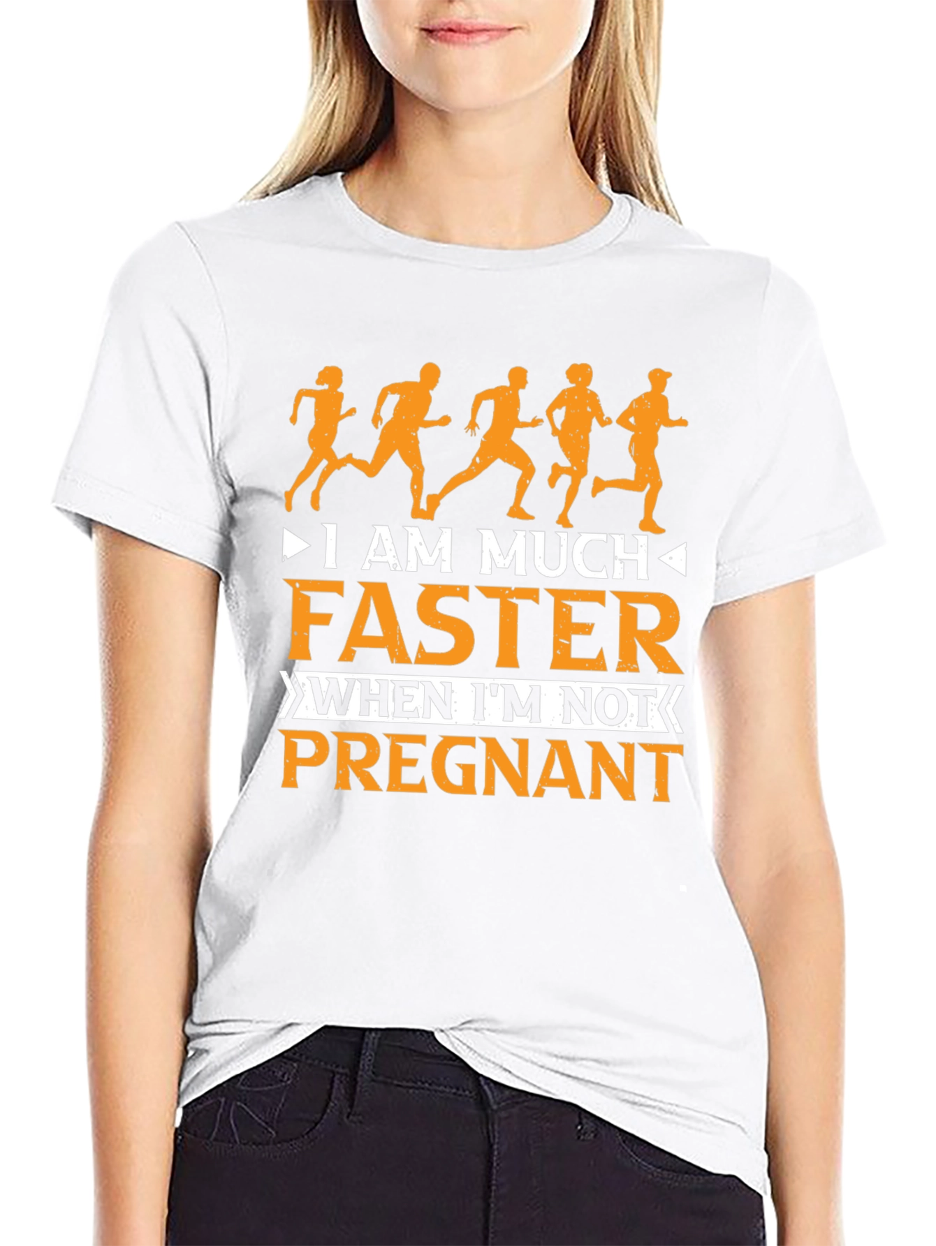 Black Funny Running T-Shirt: I Am Much Faster When I'm Not Pregnant view 9