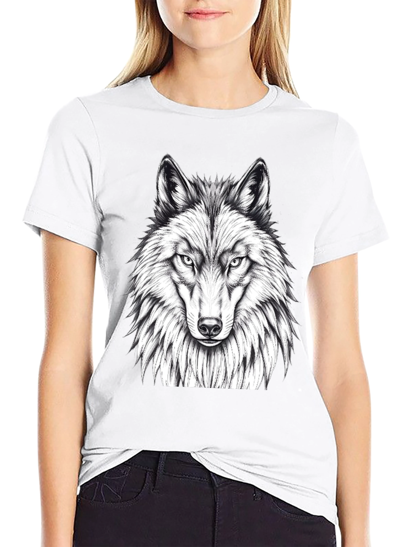 Black Wolf Graphic Tee - Black Crew Neck T-Shirt view 9