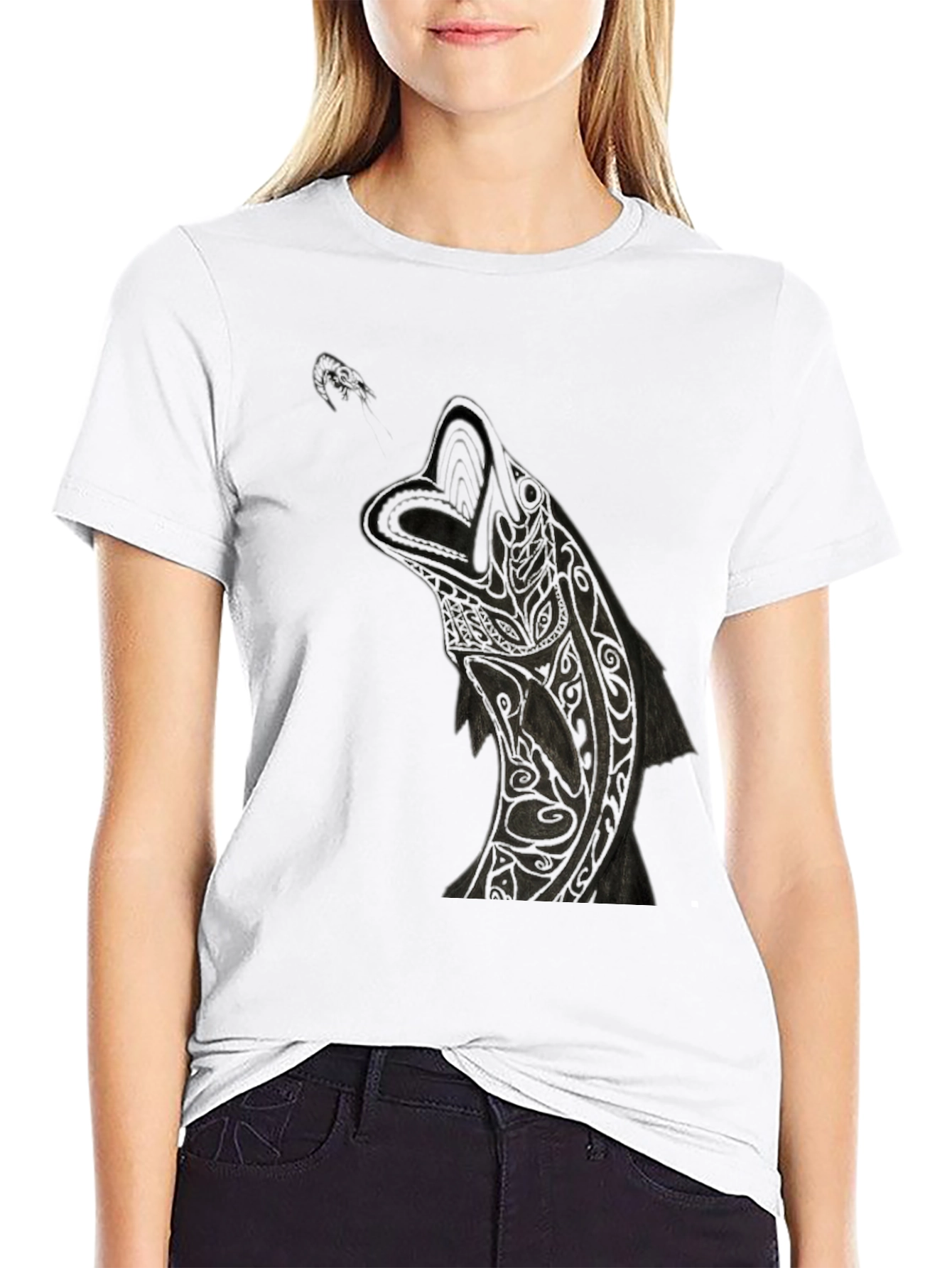 Black Tribal Wolf Graphic Tee - Black Cotton T-Shirt view 9