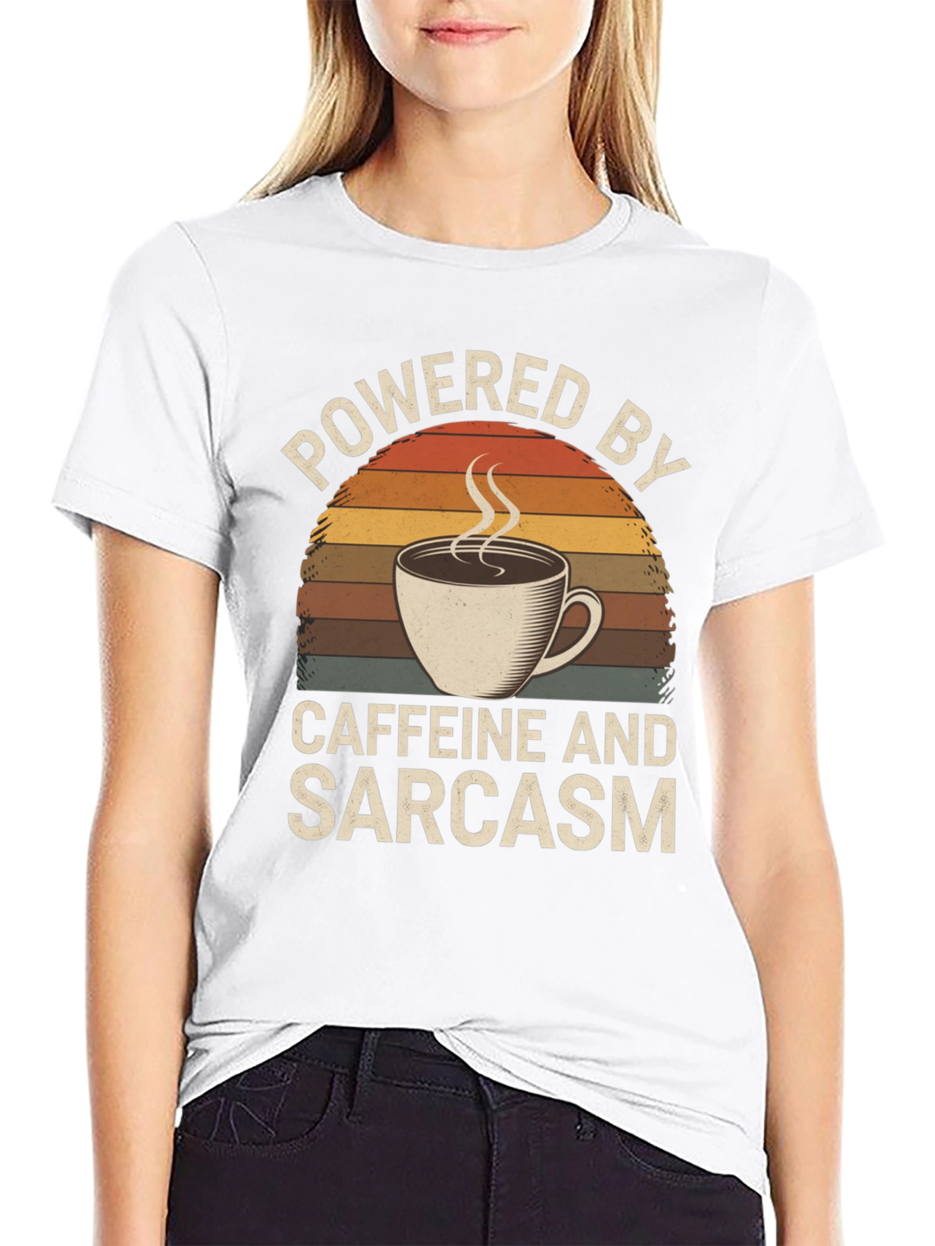 Black Powered by Caffeine and Sarcasm T-Shirt view 9