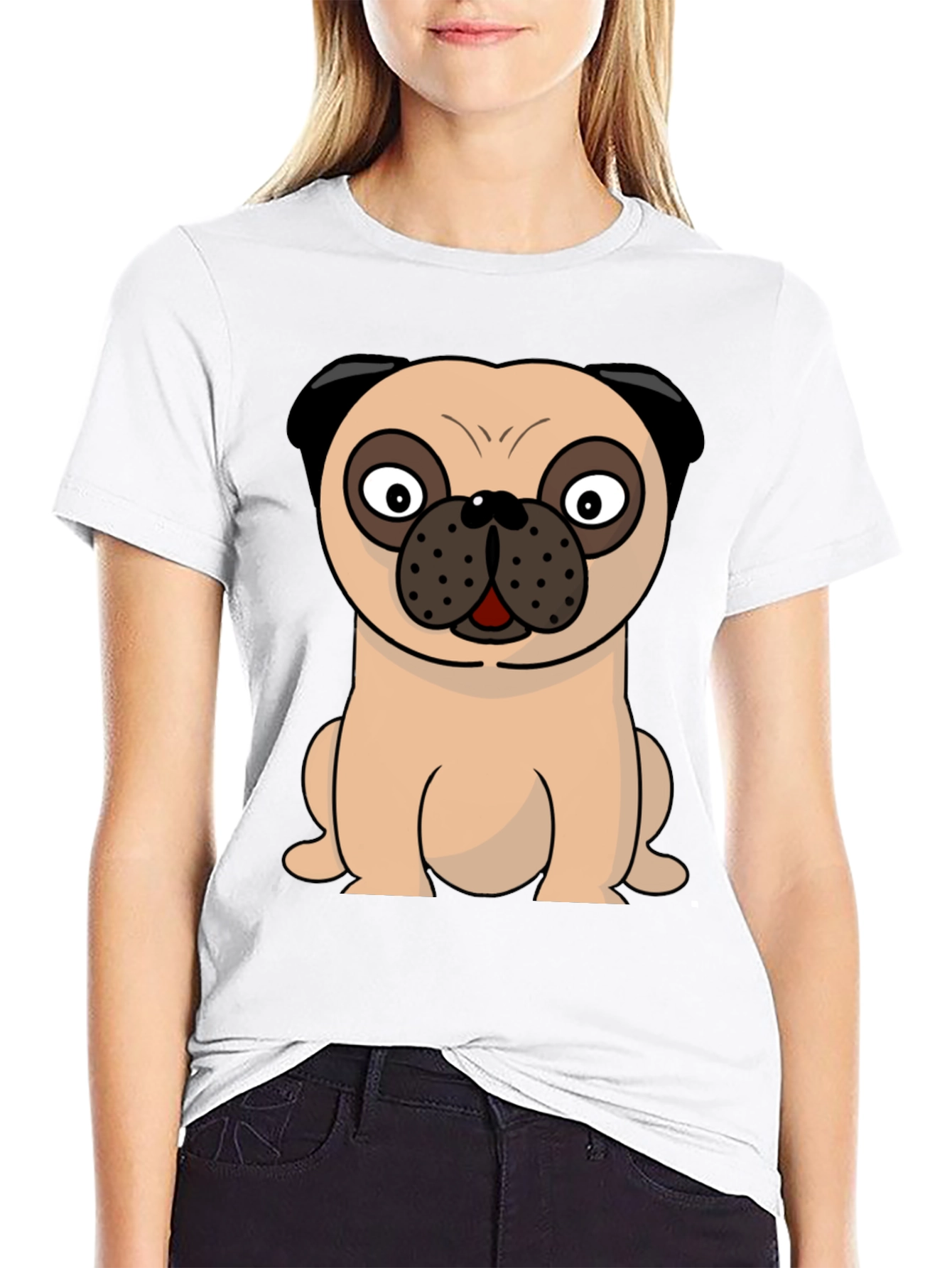 Black Cartoon Pug Graphic Tee - Men's Black T-Shirt view 9