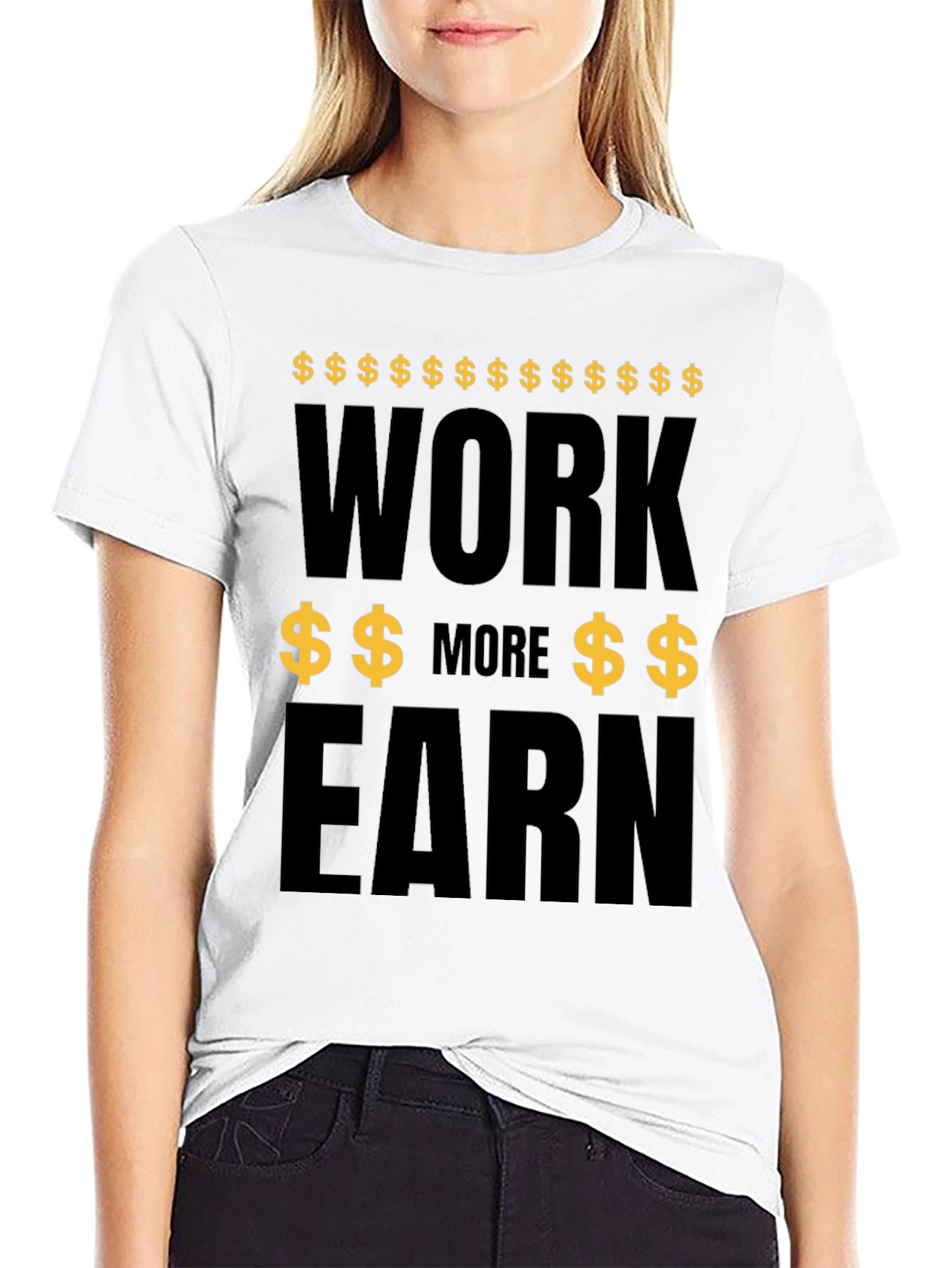 Black Work More Earn More Graphic Tee - Black view 9