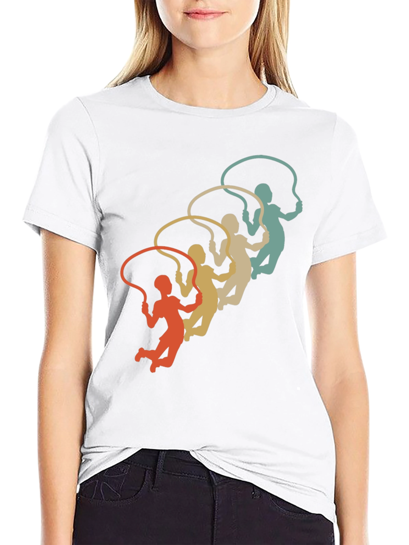 Black Retro Jumping Rope Silhouette Graphic Tee view 9