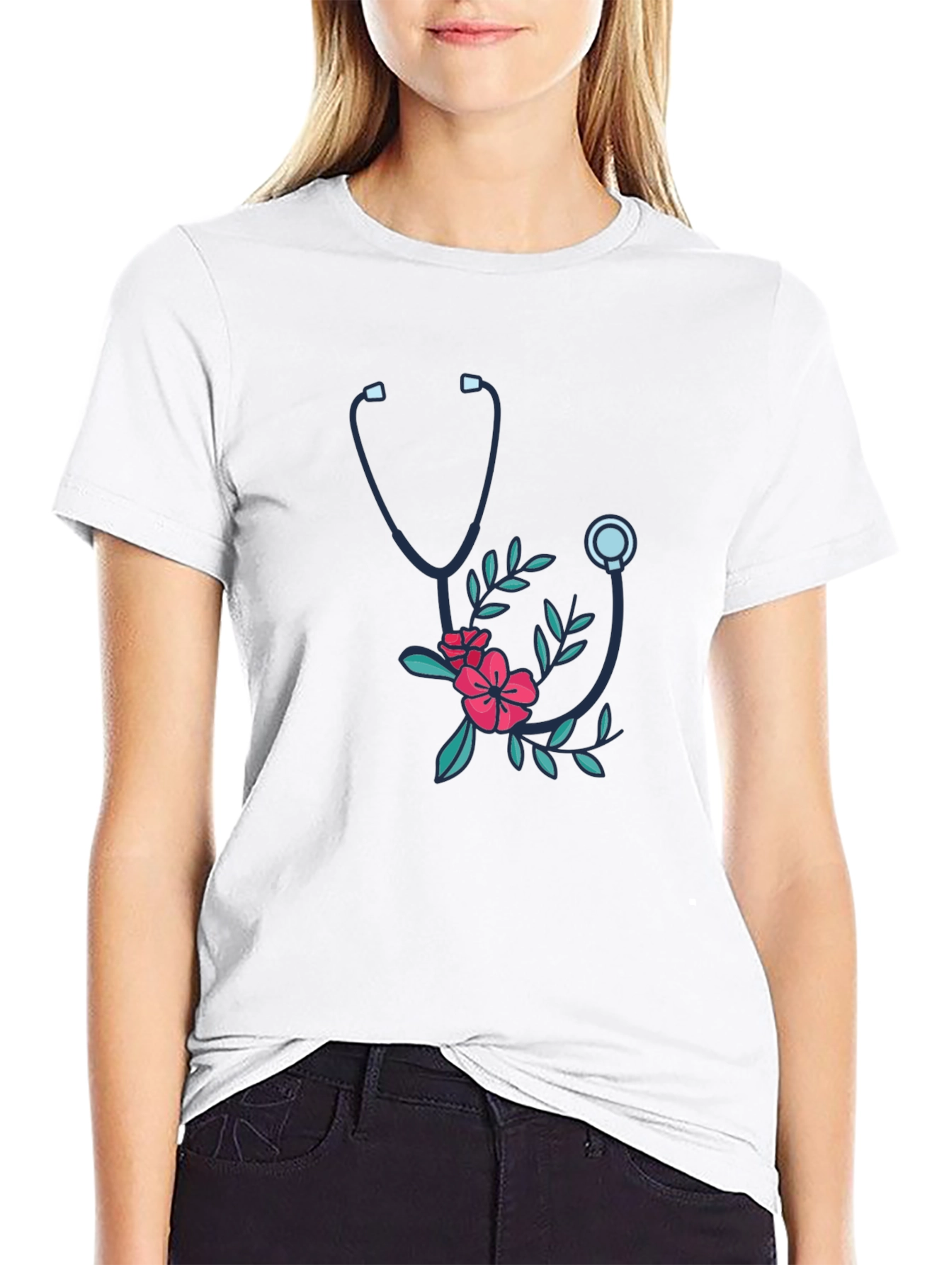 Black Floral Stethoscope Graphic Tee - Medical Love! view 9
