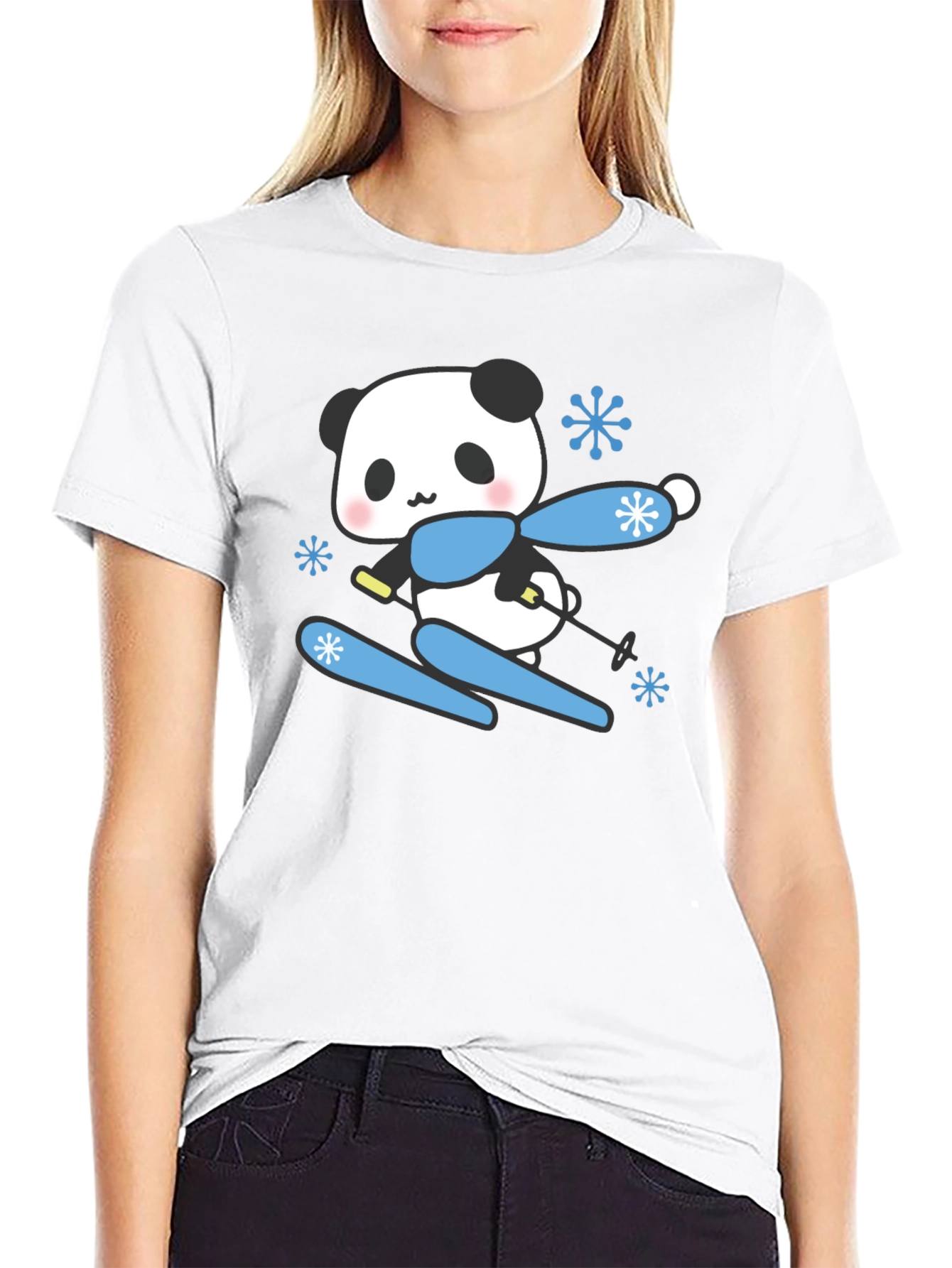 Black Skiing Panda T-Shirt - Cute Winter Apparel view 9