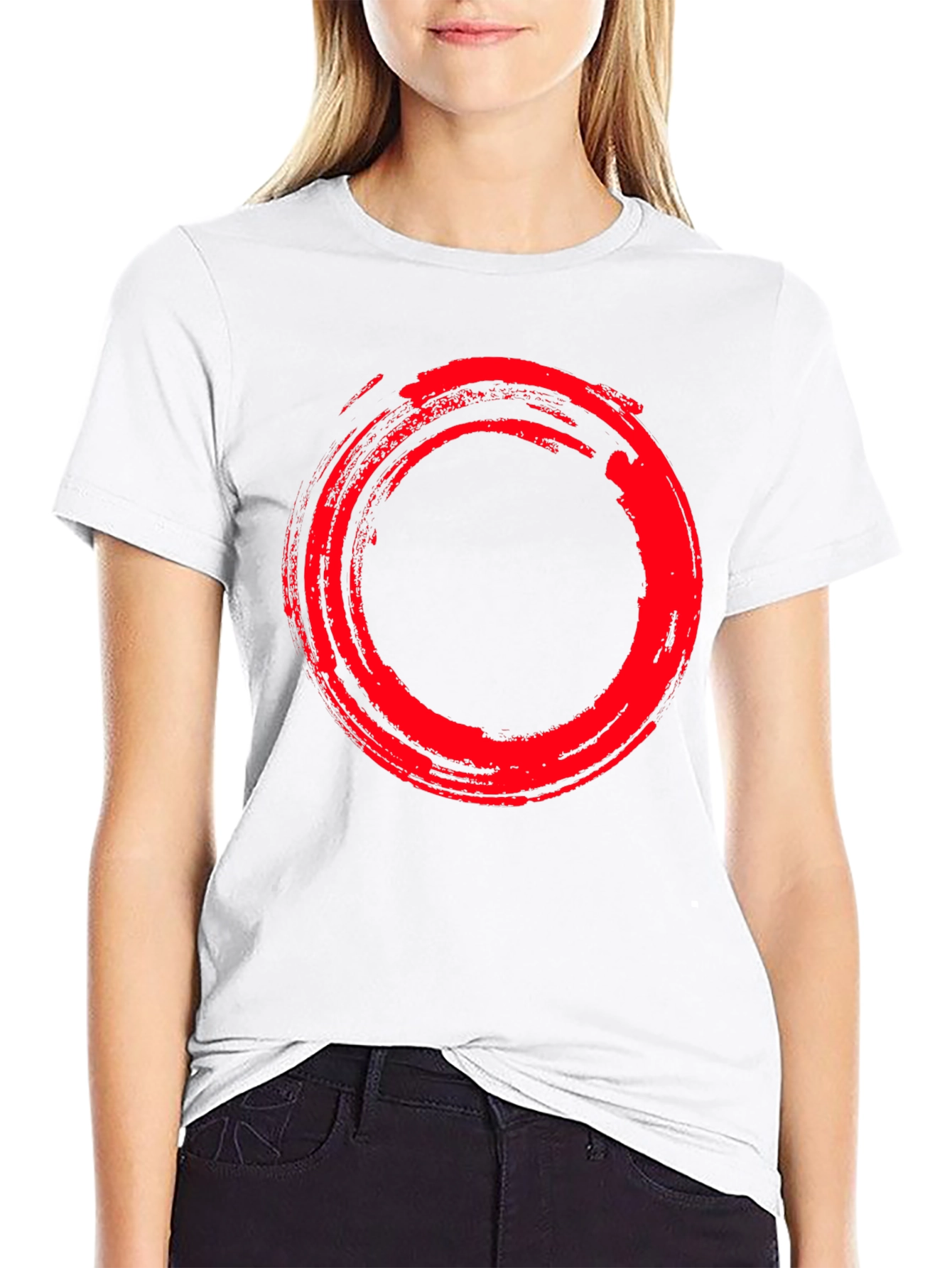 Enso Circle Graphic Tee - Stylish Red Brush Stroke Design - 9