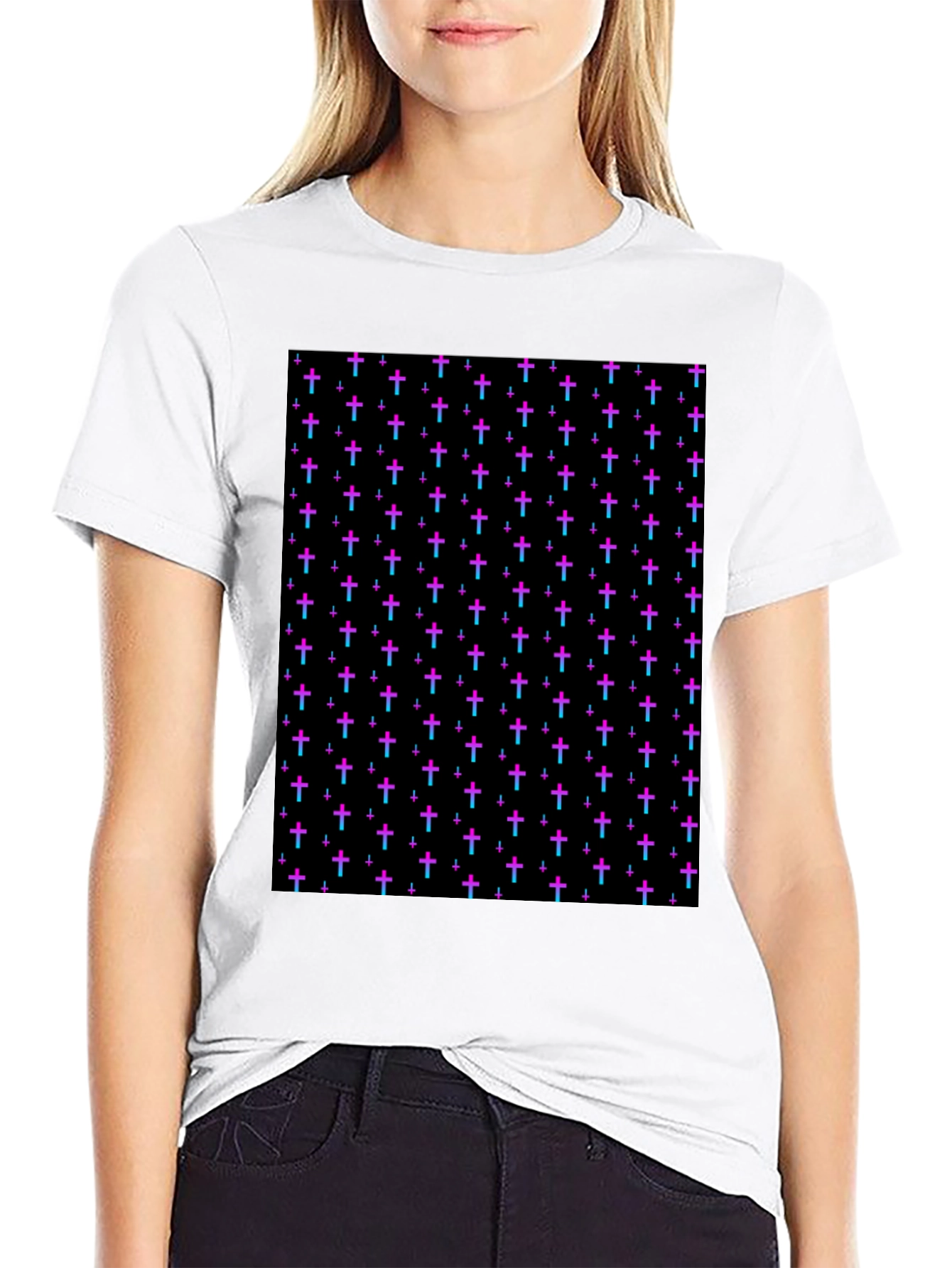 Black Cross Pattern Black T-Shirt view 9