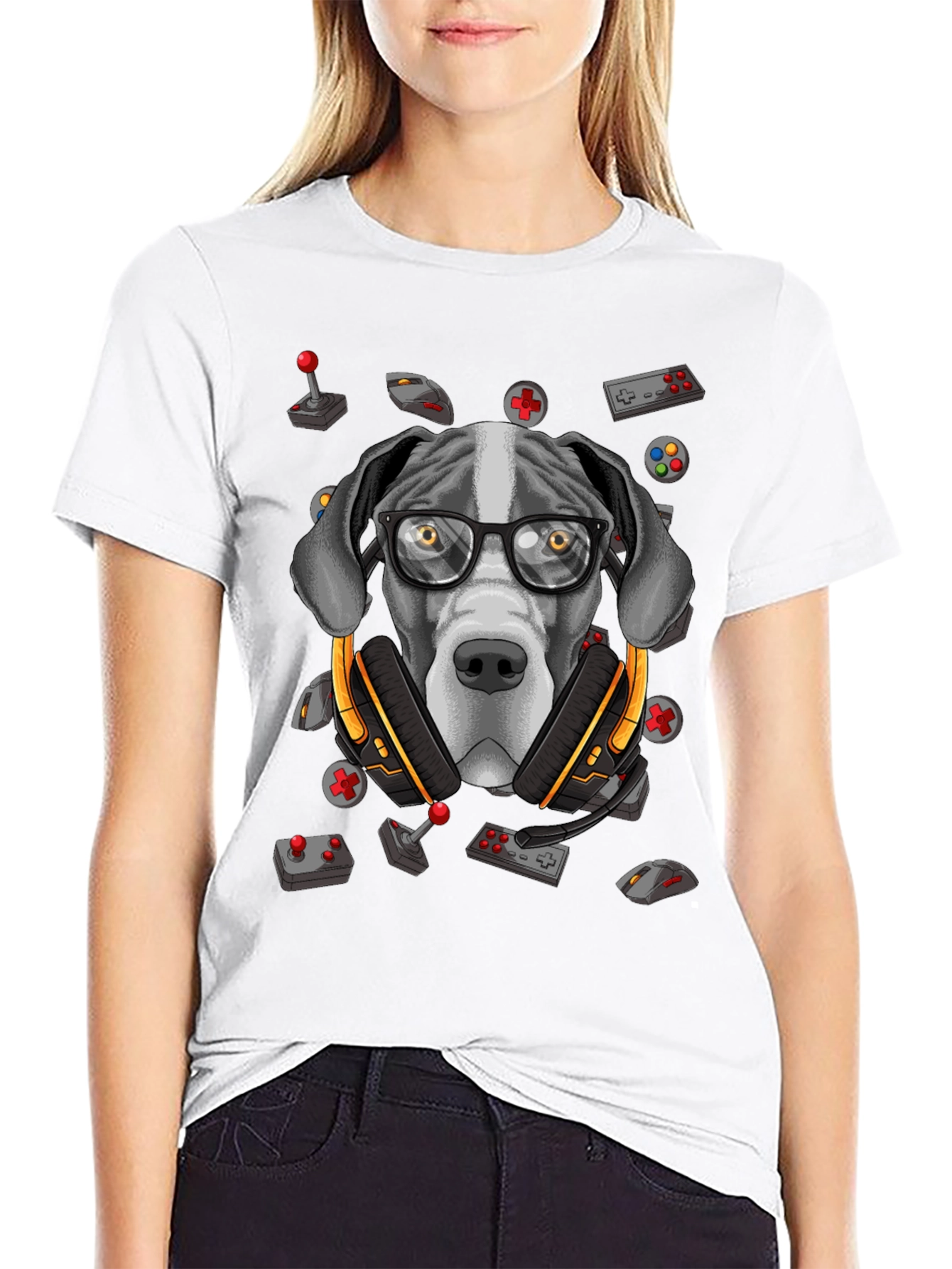 Black Gamer Dog T-Shirt - Funny Graphic Tee view 9