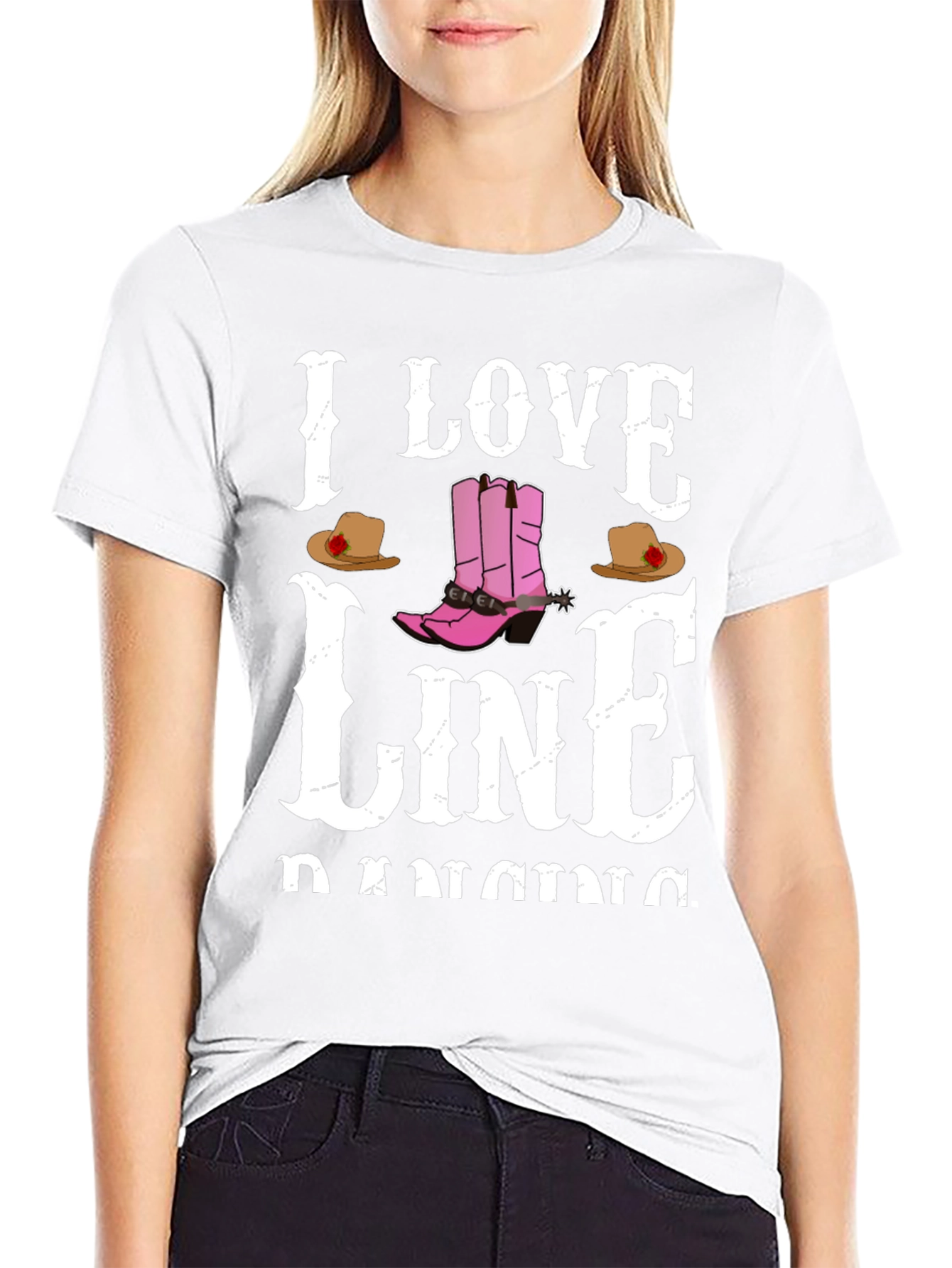 I Love Line Dancing Black T-Shirt - 9