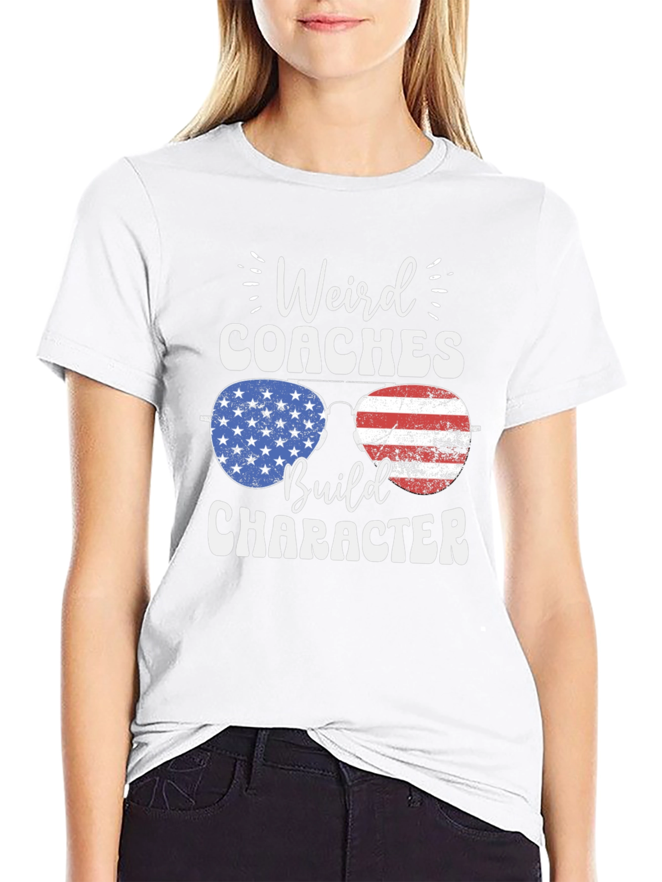 Black Weird Coaches Build Character USA Flag T-Shirt view 9