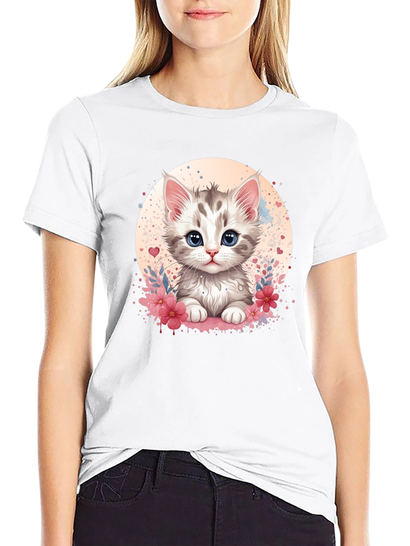 Black Cute Kitten Graphic Black T-Shirt view 9