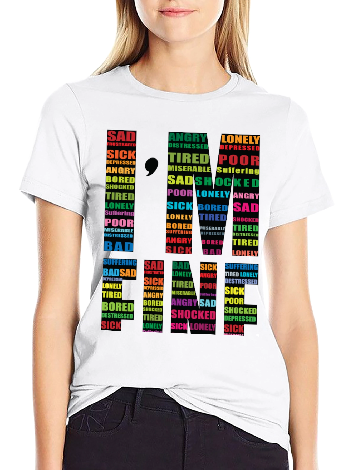 Black Emotional State Typography T-Shirt - Black view 9