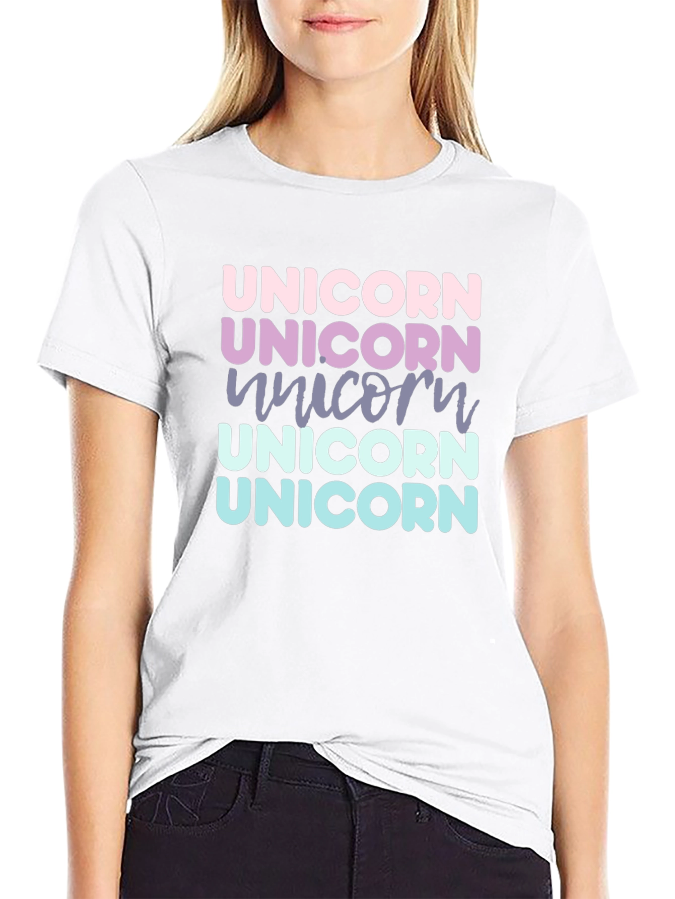 Black Unicorn Rainbow Text T-Shirt view 9
