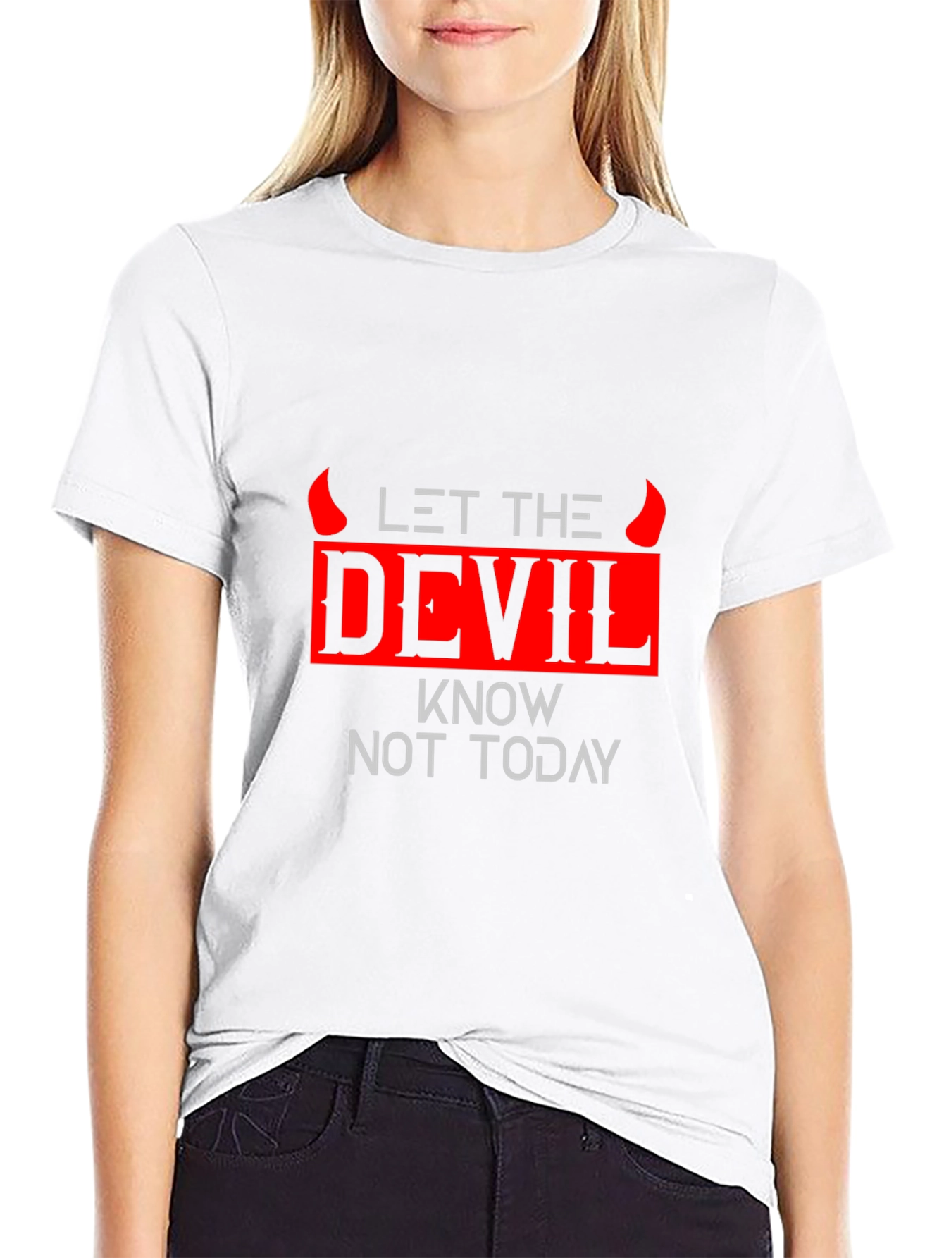 Black Let The Devil Know Not Today Graphic Tee view 9