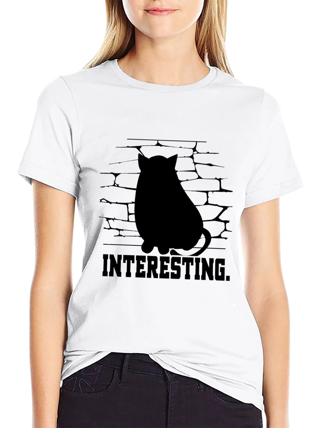 Black Interesting Cat Silhouette Graphic Tee - Black view 9