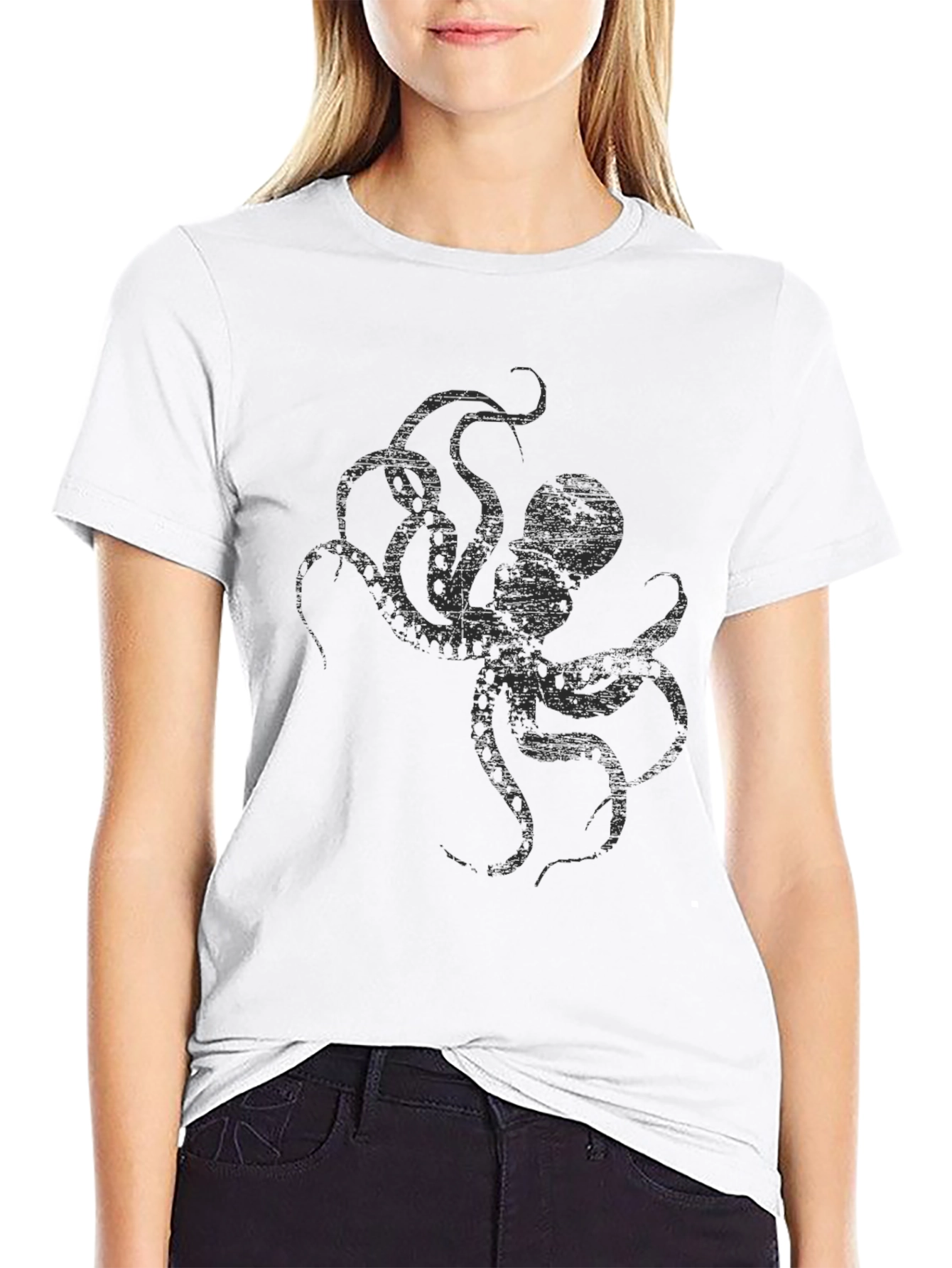 Black Men's Black Octopus Graphic T-Shirt view 9