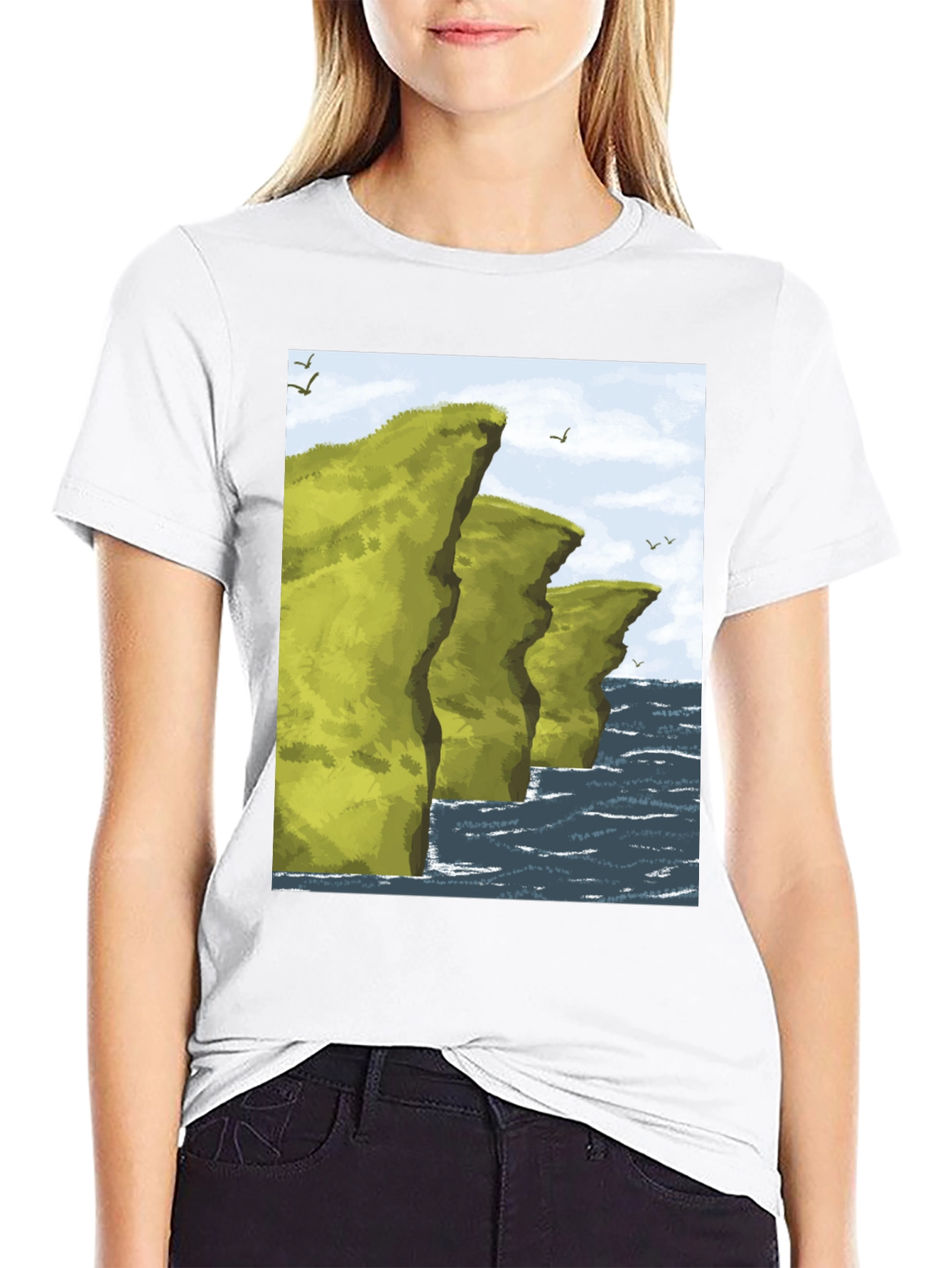 Black Coastal Cliff Graphic Tee - Black Cotton T-Shirt view 9