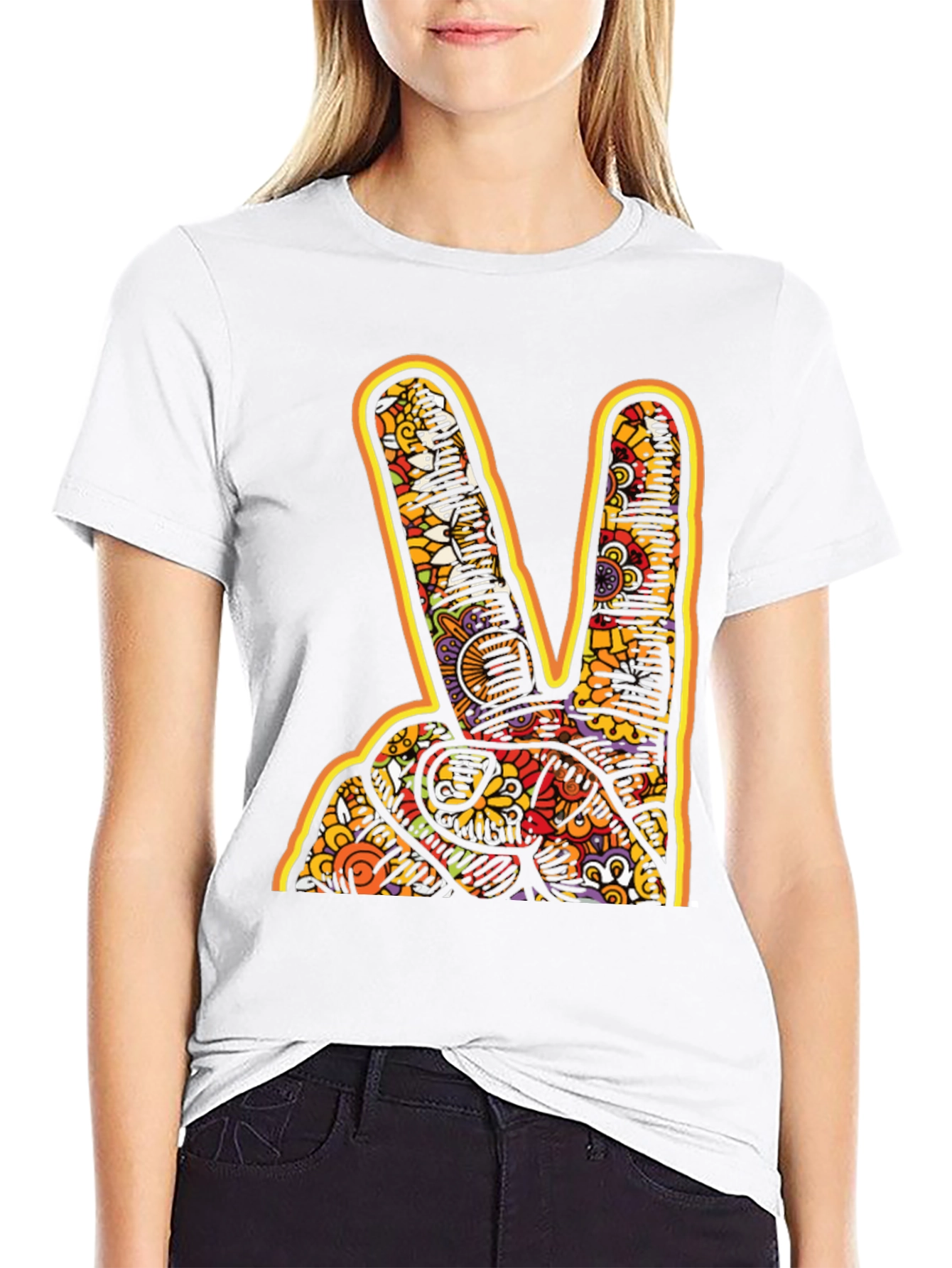 Black Peace Sign Graphic Tee - Groovy Retro Style view 9