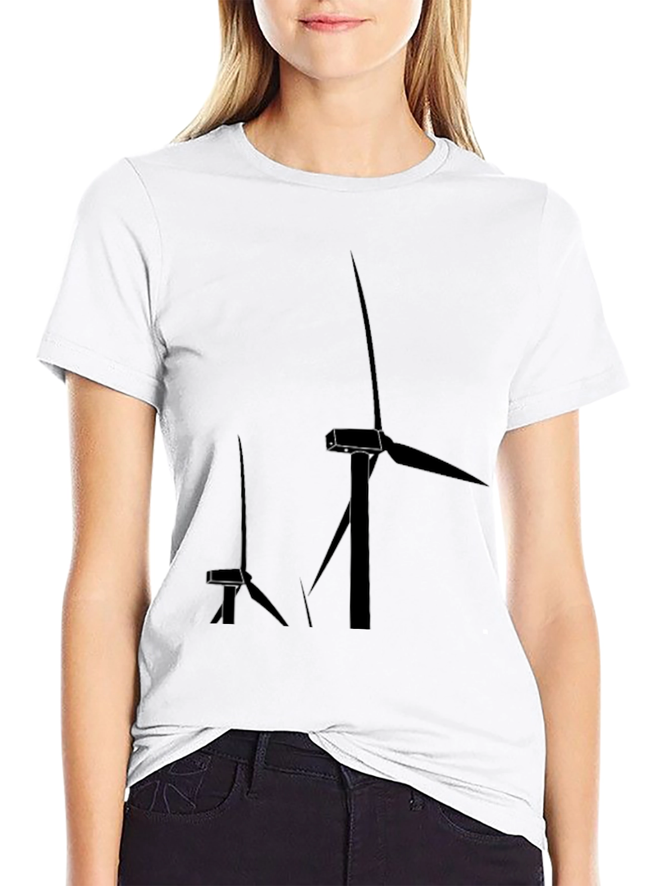 Black Modern Wind Turbine Graphic Tee - Black view 9