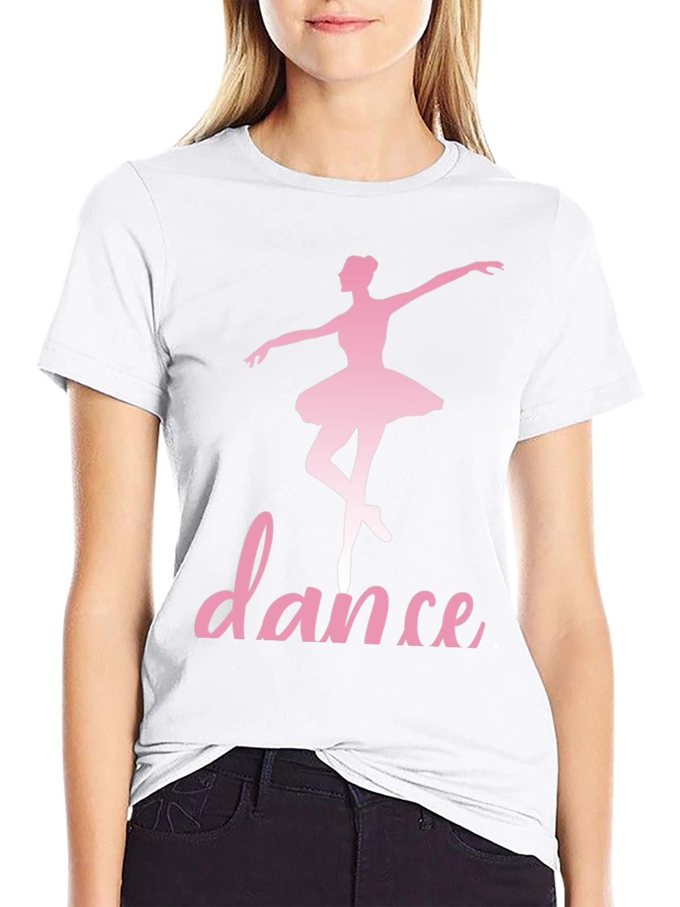 Black Dance Ballerina T-Shirt - Pink Design on Black view 9