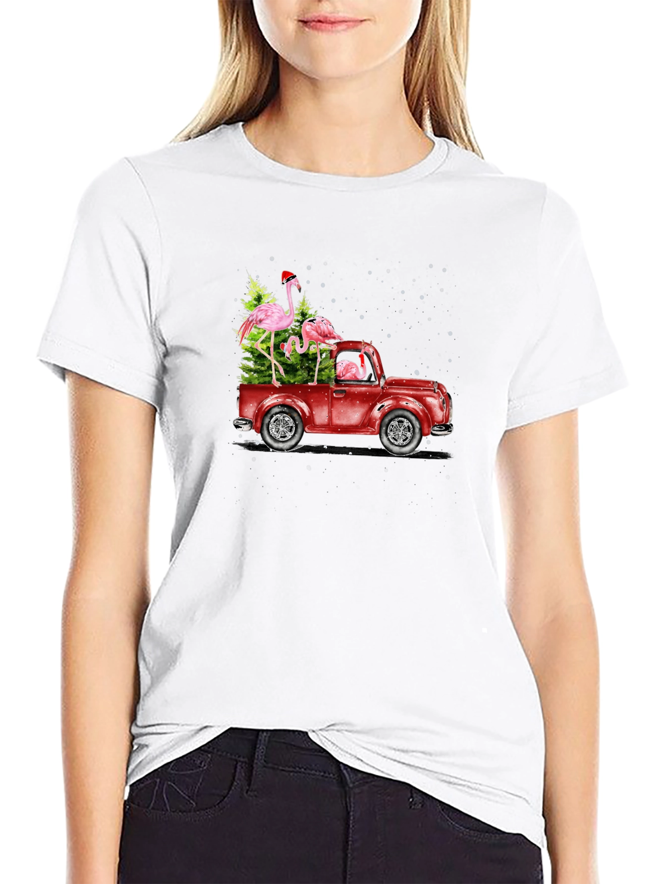 Black Flamingo Christmas Truck T-Shirt view 9
