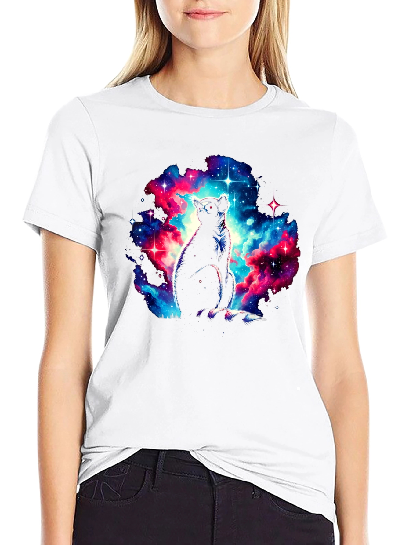 Black Cosmic Lemur Graphic T-Shirt - Galaxy Print view 9